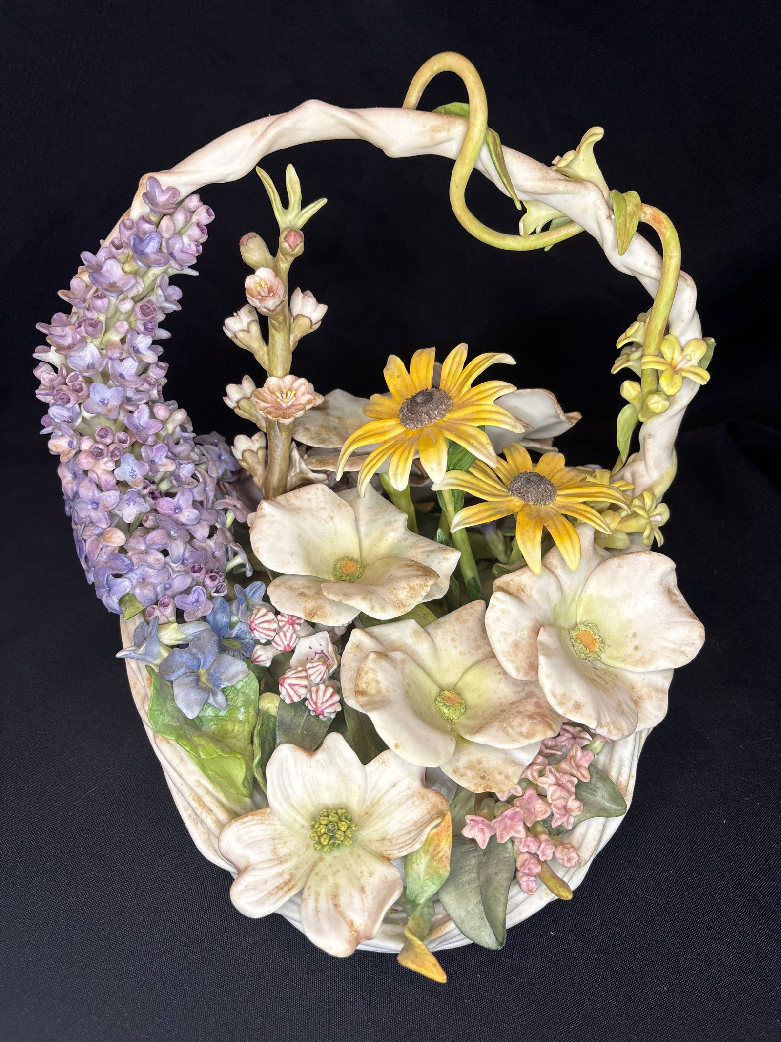rare, highly collectible limited edition Cybis Colonial Flower Basket sculpture: rare, highly collectible piece of American studio art porcelain by Cybis, specifically their Colonial Flower Basket.History & RarityThe Sculpture: This is the Colonial Basket, designed by artist Lynn 