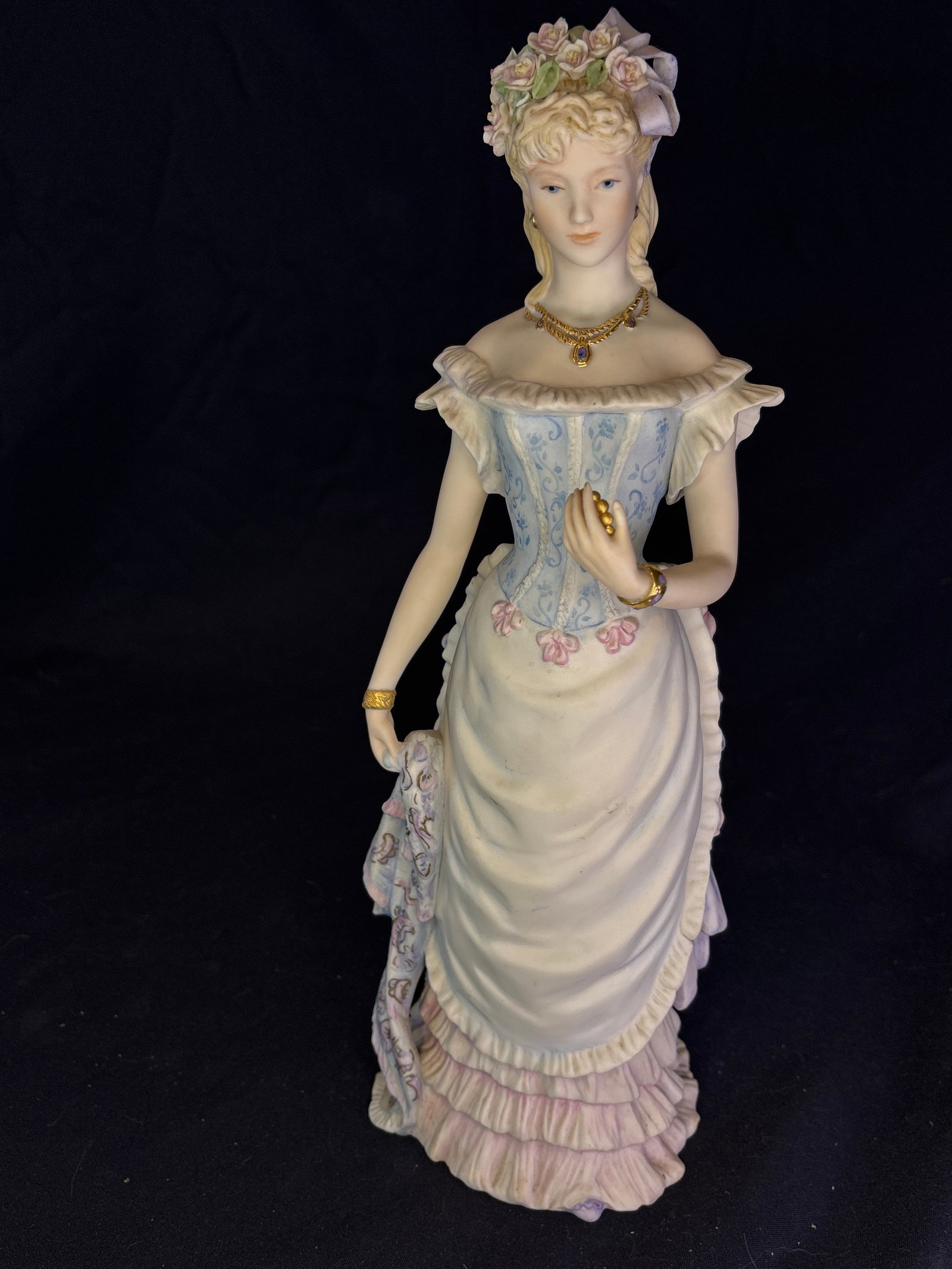 Cybis Camille from Alexander Dumas 'Lady of the Camellias' 14 inch Figurine: Cybis porcelain figurine titled "Camille", inspired by Alexandre Dumas’ famous novel The Lady of the Camellias. Produced by the prestigious Cybis Studios starting in 1983, this hand-painted bisque