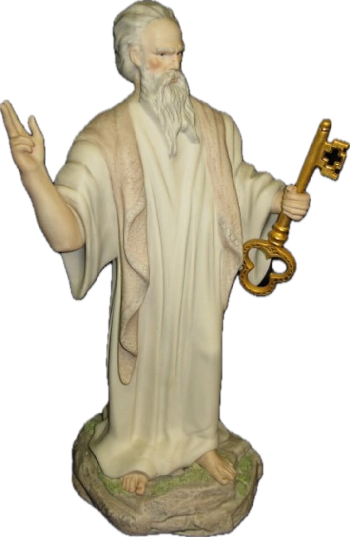 Cybis Saint Perer design #2157: Saint Peter in 1981.The Design: This version features a finely detailed, multi-colored bisque porcelain finish.Specifications:Design Number: 2157.Dimensions: Measures 15 ¼" tall off the base