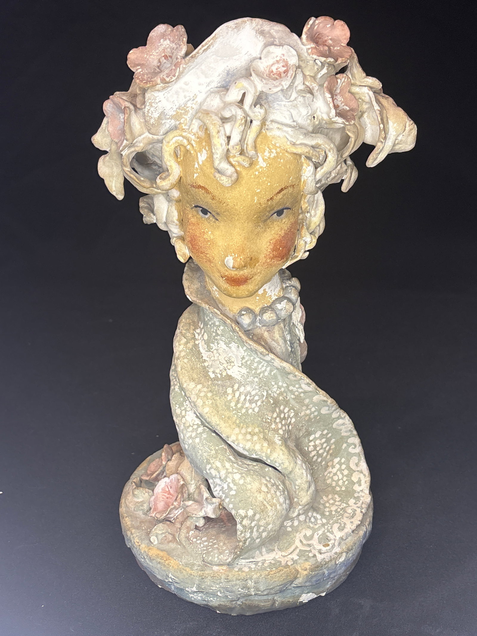 highly collectible 1940s porcelain "Papka" lady bust; 11.5 inches: highly collectible 1940s porcelain "Papka" lady bust created by the renowned Polish-American artist Boleslaw Cybis, the founder of Cybis Porcelain.Artwork Identification & HistoryDuring the 1940s,
