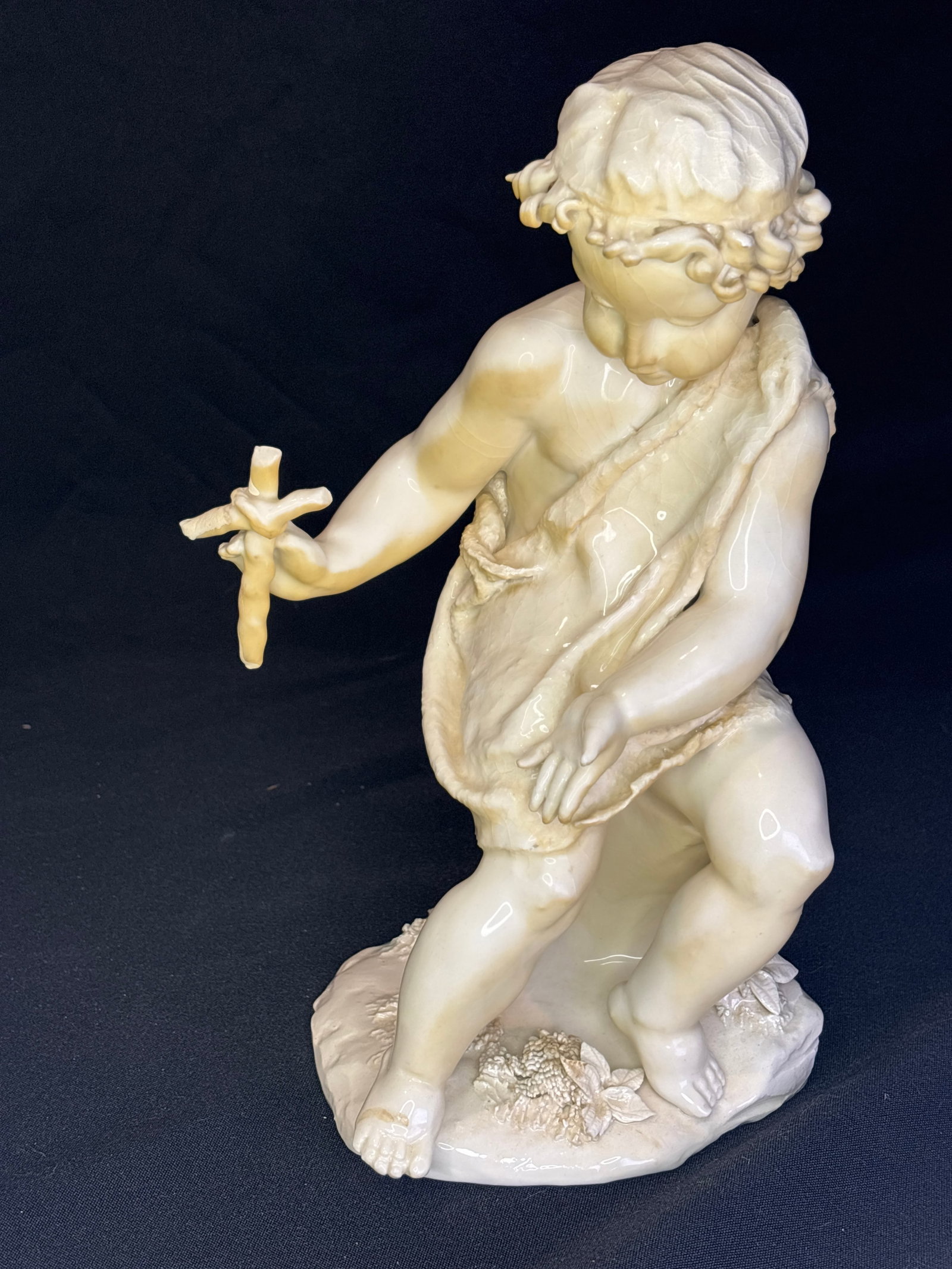 1950's Unsigned Cybis porcelain "Child Jesus with Cross" (Design #237) 11 inch statue: vintage 1950s Cybis porcelain figurine commonly identified as the "Young Boy with Cross" or "Child Jesus with Cross" (Design #237).About this PieceDesign & Origins: This classic, mid-century piece