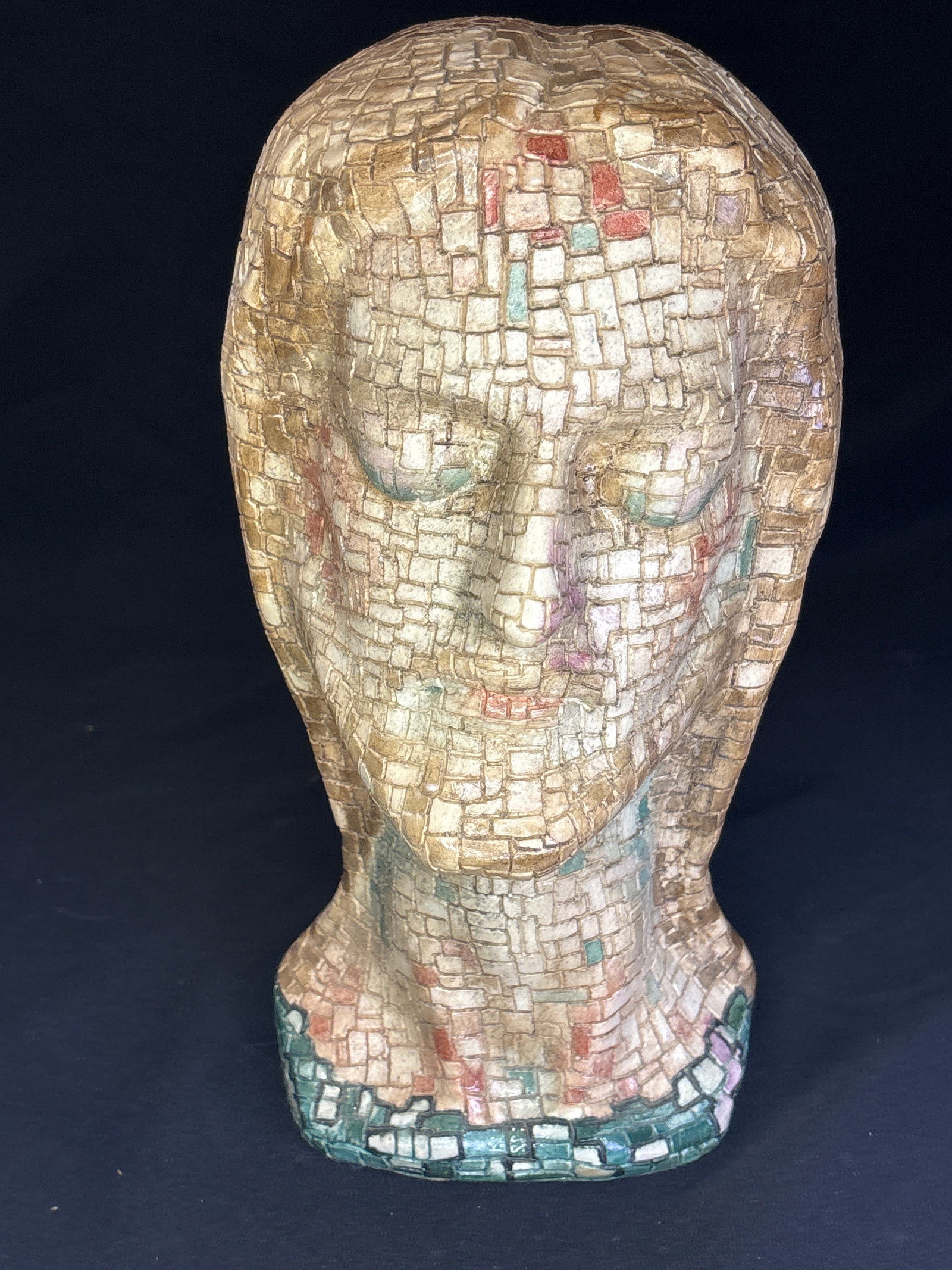 1940's museum-quality Mosaic Head of Christ 12.5 inch bust: prototype for "Mosaic Head of Christ" (and its companion piece, the Mosaic Head of the Virgin Mary), originally conceptualized around 1945–1946.The Materials: While it looks like a traditional