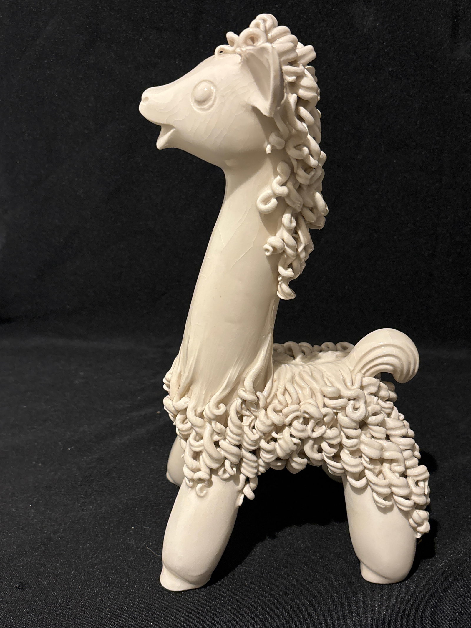 Cybis 1940's rare "Large Llama" 12 inch Folklore Animals statue: a rare "Large Llama" produced by the historic Cybis Porcelain studio during their early "folklore animals" era (1942–1945).The unique texture on its neck, body, and tail consists of hand-applied "pa