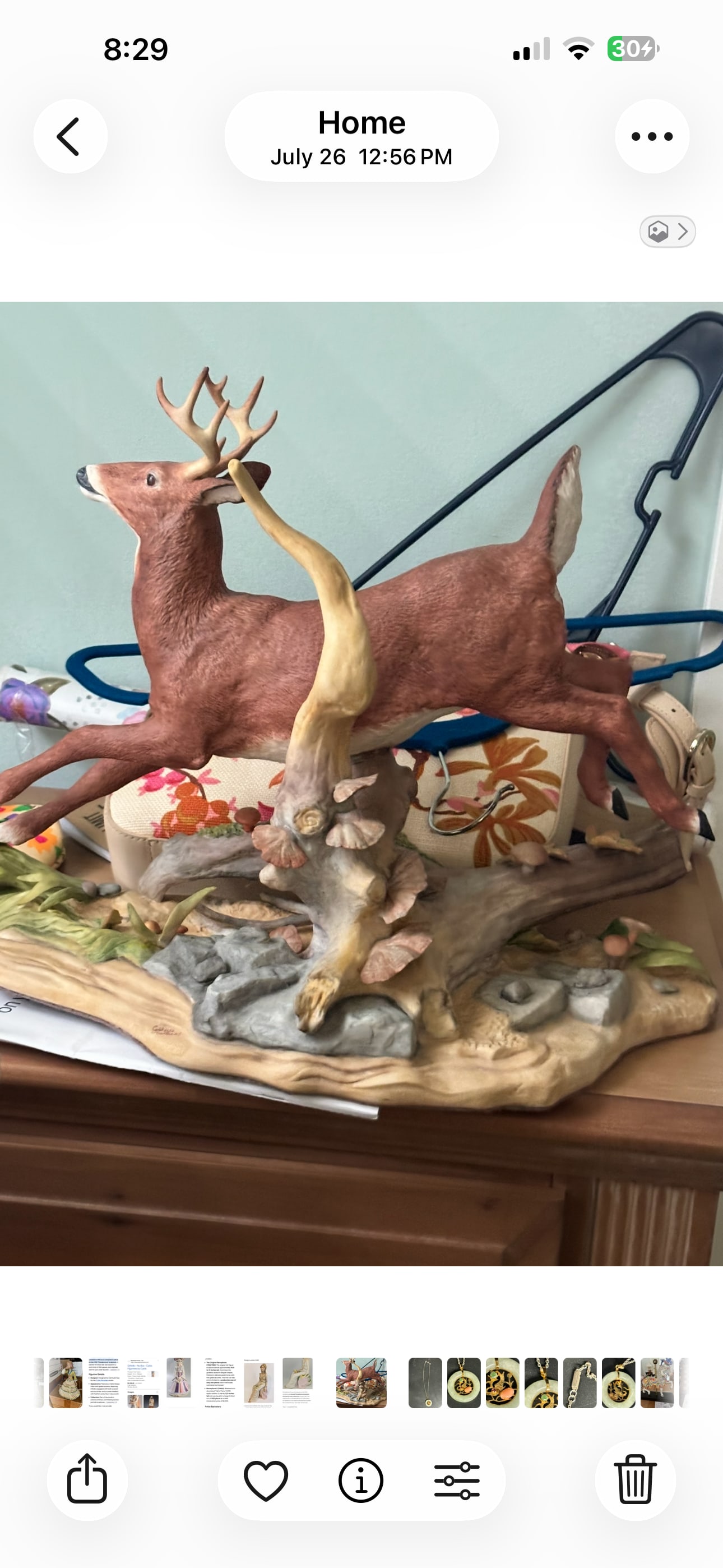 Large Cybis "Deer in Motion" inch statue: Cybis bisque porcelain sculpture depicting a leaping white-tailed deer buck.This specific piece is titled "Deer in Motion". It was created by freelance sculptor Jerry Klein and officially released by 