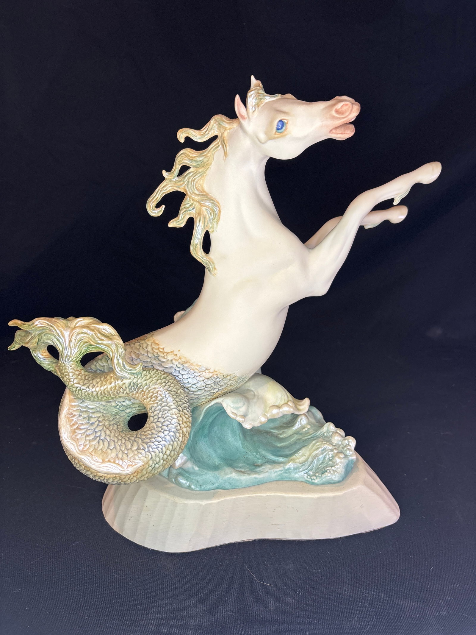 Limited edition Cybis porcelain "Oceania – Sea King's Steed" 13 inch statue: limited-edition porcelain figurine titled "Oceania – Sea King's Steed", crafted by the renowned Cybis Porcelain Studio.Depicting a mythical hippocampus (half horse, half fish), this fine art sculptu