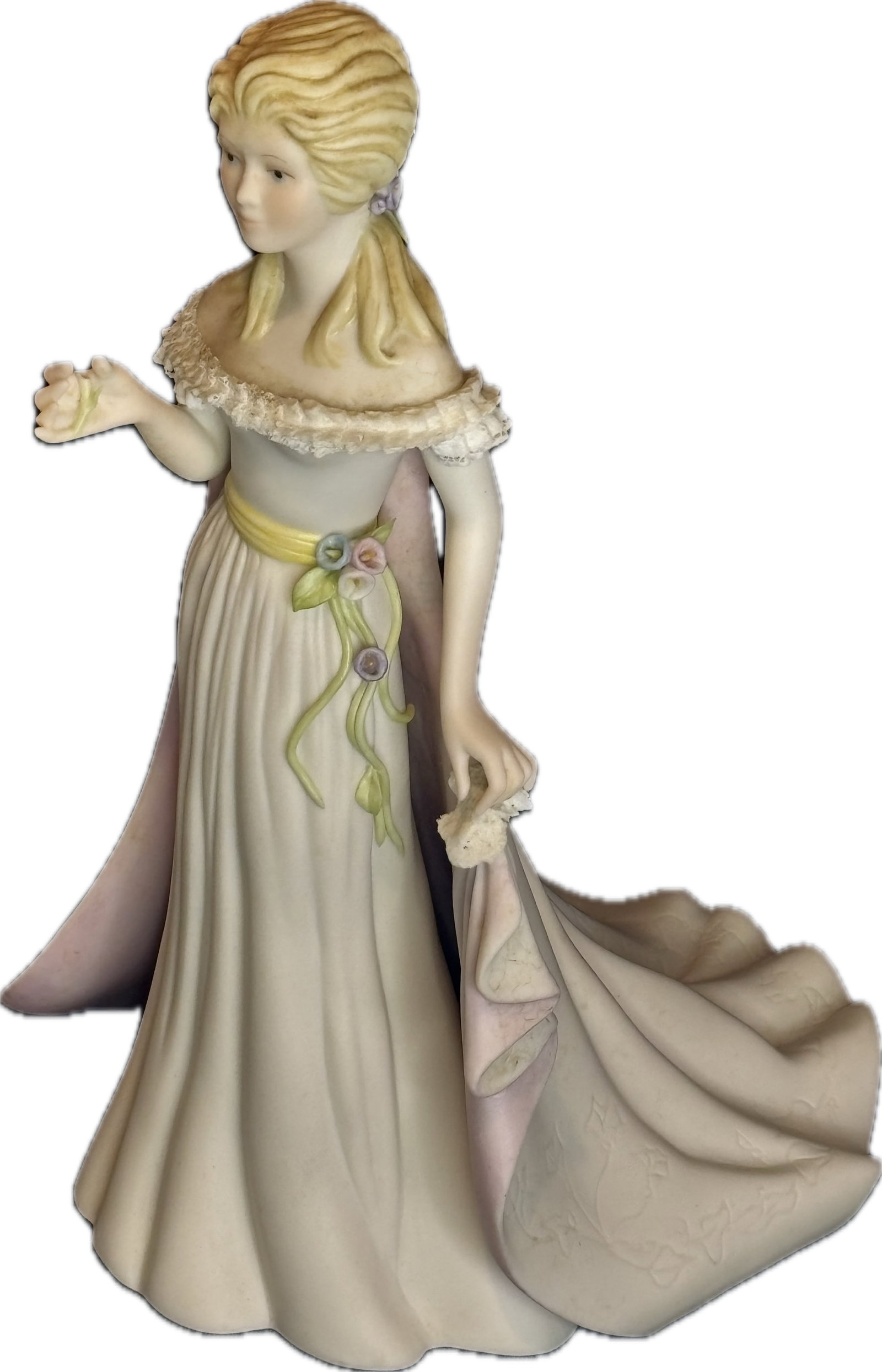 Rare Limited edition Cybis "Fleurette" 8.25inch sculpture: "Fleurette" bisque porcelain figurine. She was designed by Cybis artist Lynn Klockner Brown and released in 1981. The sculpture stands approximately 8.25 inches tall and depicts a young woman in an of