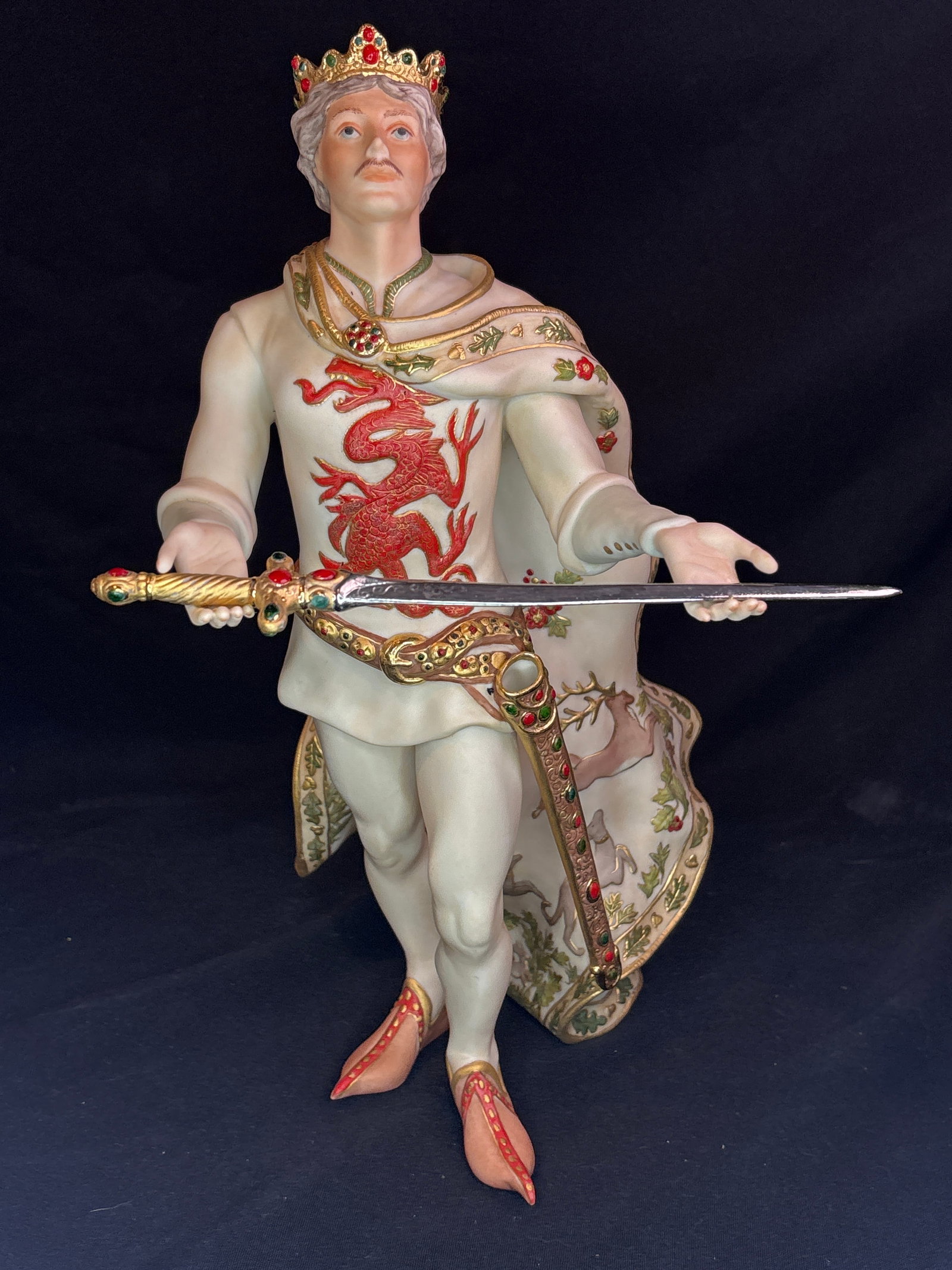 rare limited edition porcelain 14 inches sculpture of King Arthur: rare vintage porcelain sculpture of King Arthur, created by the renowned American studio Cybis Porcelain. Designed by the prominent sculptor Lynn Klockner Brown.Release: It was introduced in the Sprin