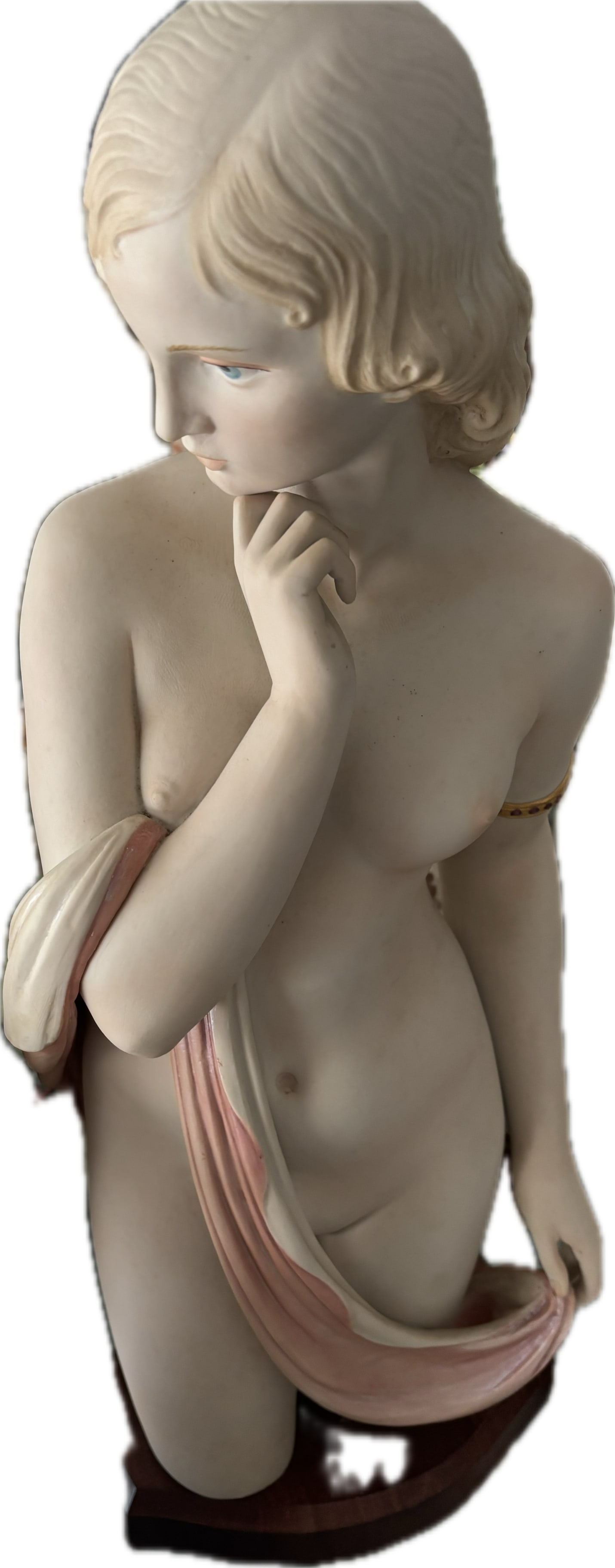 Exceptionally rare Limited edition color version "Dream of Venus" 20 inch sculpture: highly sought-after Dream of Venus by the American art studio Cybis Porcelain. Part of the studio's Classical Impressions (and Mythology) series. Introduced in 1988, it features a serene, stylized fem