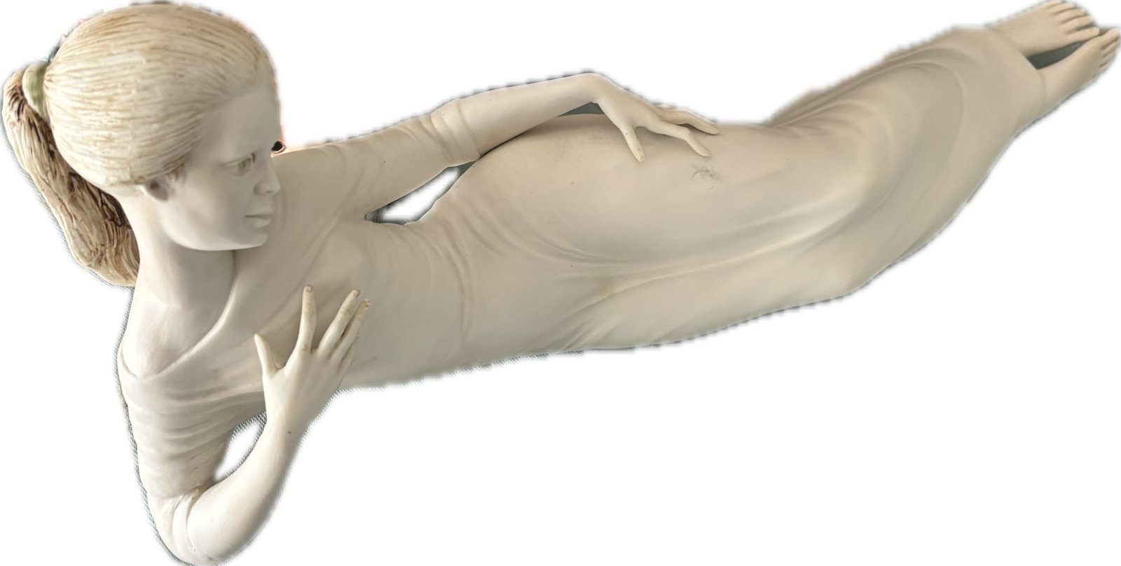 highly elusive and rare “Ilona (Serenity)” white bisque version 18 inch sculpture: “Ilona (Serenity)”, a highly elusive and rare mid-century porcelain sculpture produced by the Cybis Porcelain studio. Officially cataloged as design number 420, she is named Ilona, often subti