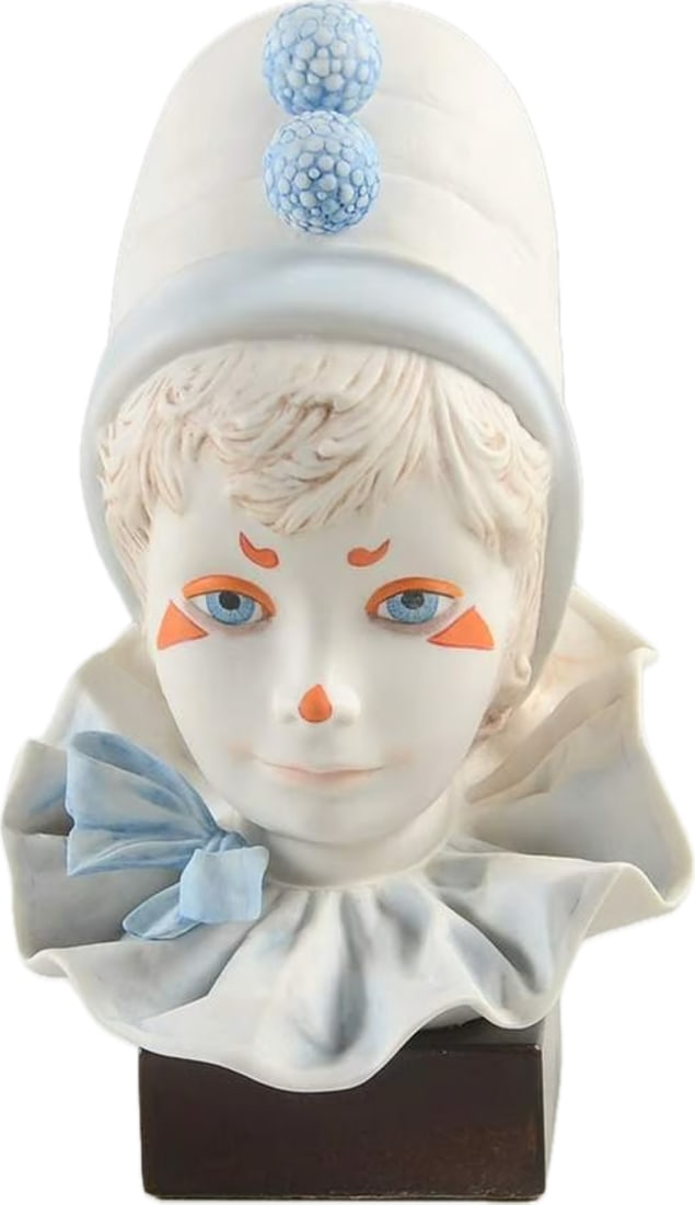 Cybis Funny Face clown bust 10 inch sculpture: most famous Cybis clown bust is a vintage bisque porcelain figurine titled "Funny Face", originally introduced in 1976. Sculpted by Marylin Chorlton and William Pae, it depicts a charming, gender-neut