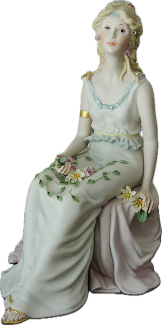 Large rare Limited edition "Persephone" Cybis 15 inch sculpture: Cybis Persephone is a highly collectible bisque porcelain sculpture depicting the Greek goddess of spring. Originally designed by artist William Pae in 1982, the piece captures Persephone seated in el