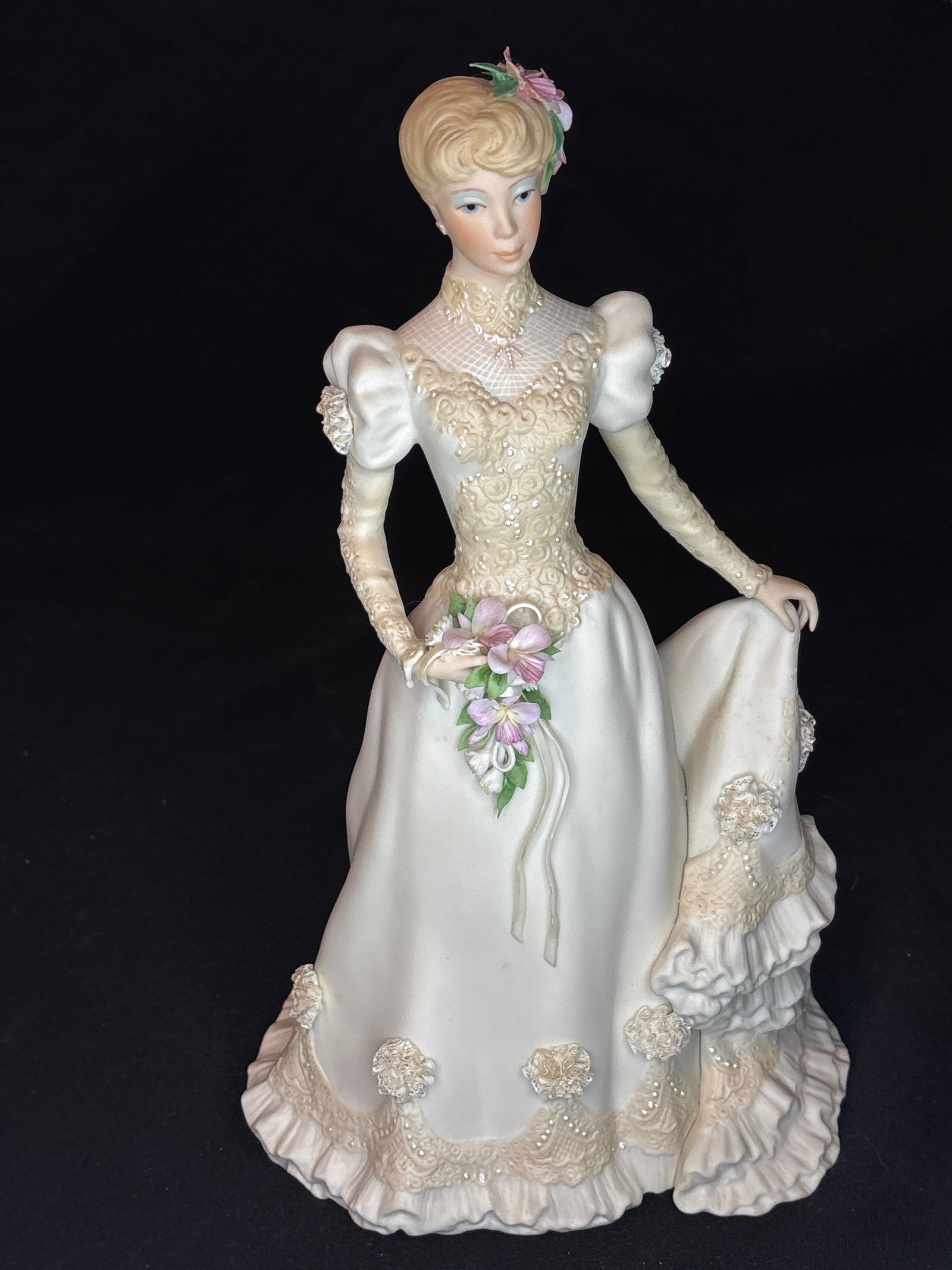 50th anniversary Commemorative Bride porcelain 12 inch statue: This fine bisque sculpture is the Cybis Commemorative Bride, a highly detailed piece designed by artist Lynn Klockner Brown: The sculpture debuted in 1987 under the title 50th Anniversary Bride to com