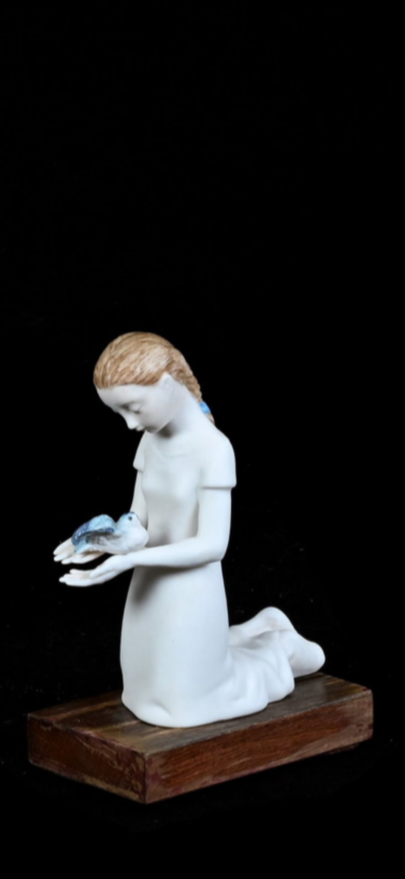Two vintage Cybis porcelain "First Flight girl 4 inch figurines; 1 lacking bird (1 of 4)