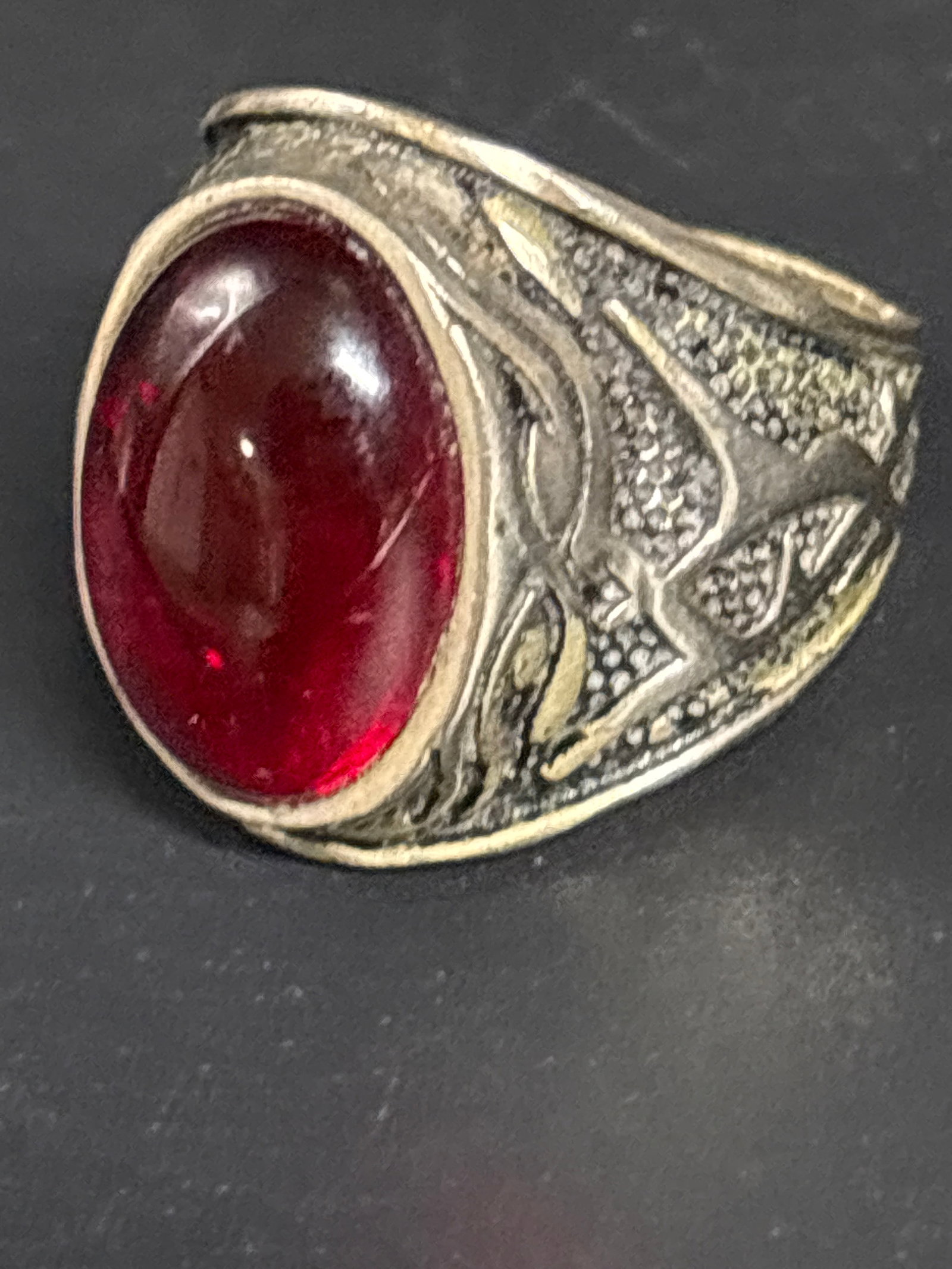 handmade men's sterling silver ring featuring a deep red cabochon stone (1 of 8)