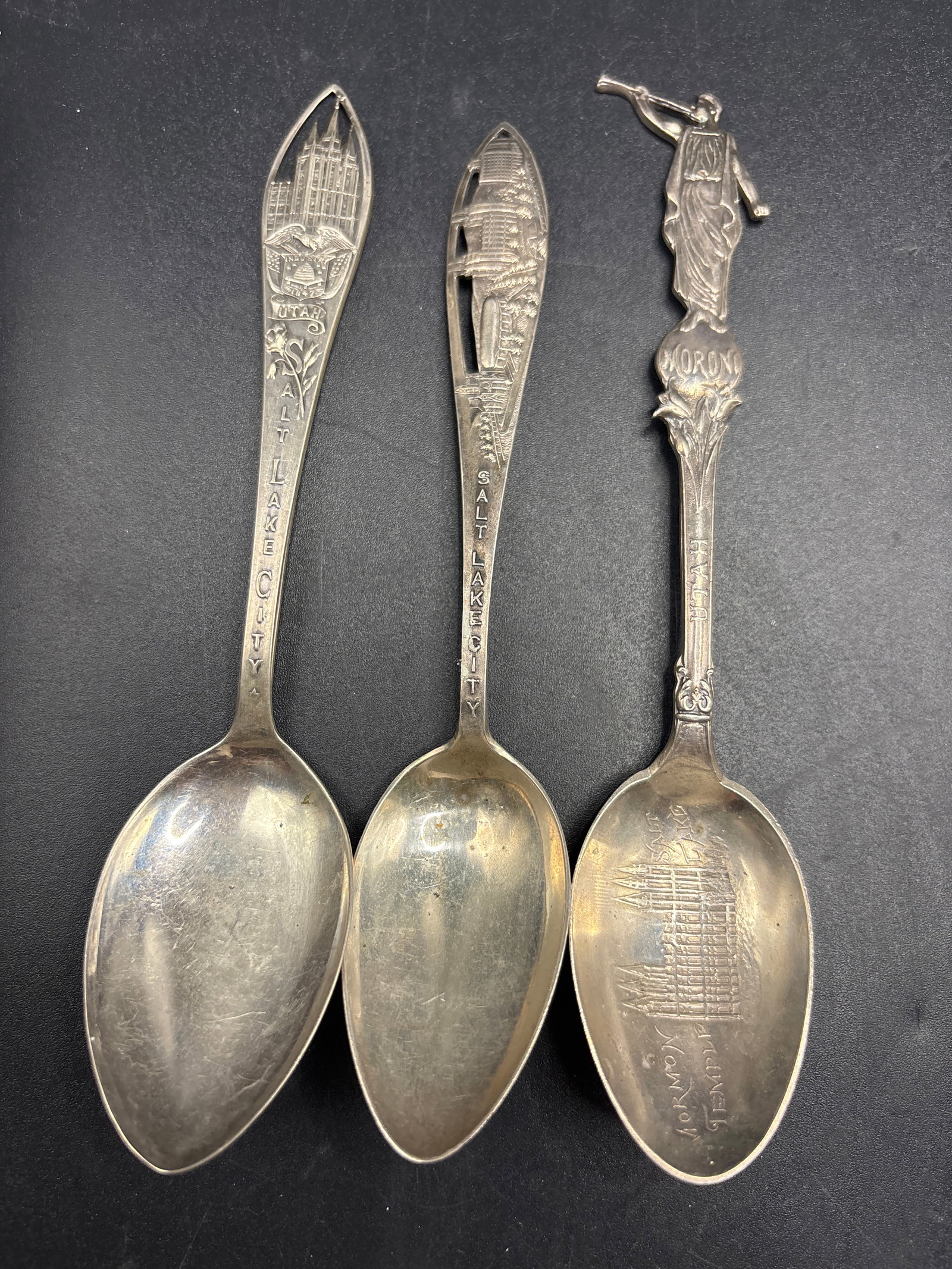 Rare 53 grams Sterling group of three Mormon/Utah 5&3/4 inch souvenir spoons (1 of 7)