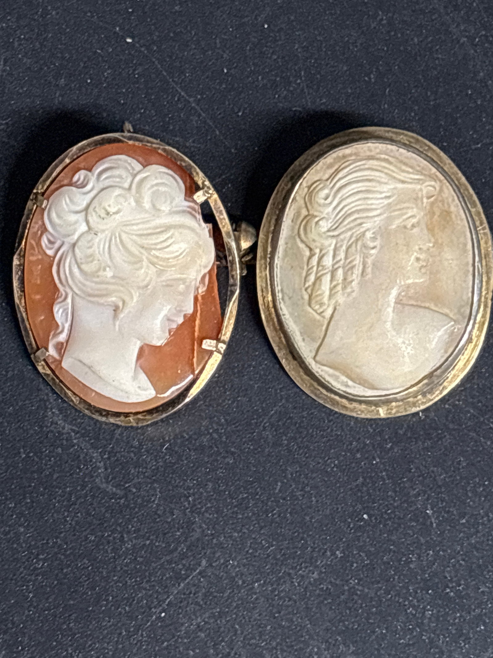 Two English .800 Silver small antique shell cameo brooches; 1 as is (1 of 8)