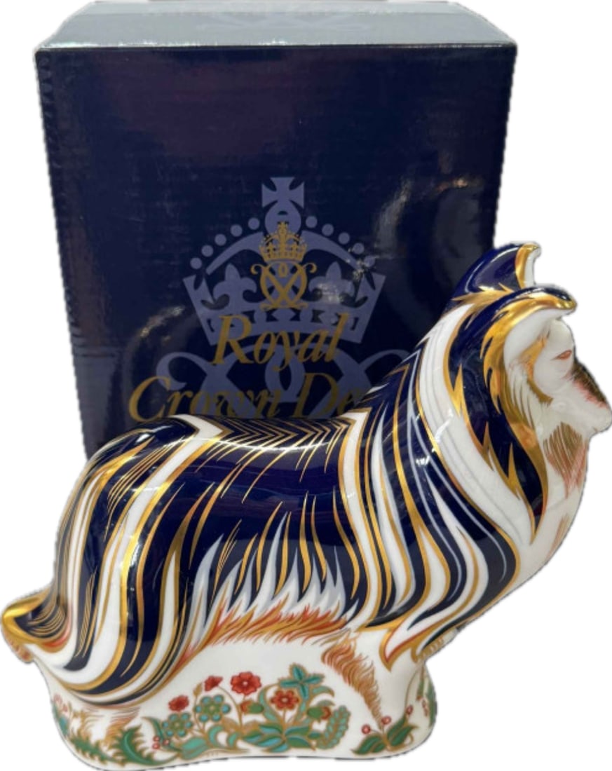 Large Royal Crown Derby English bone china Rough Collie 6&1/2 inch Paperweight (1 of 1)