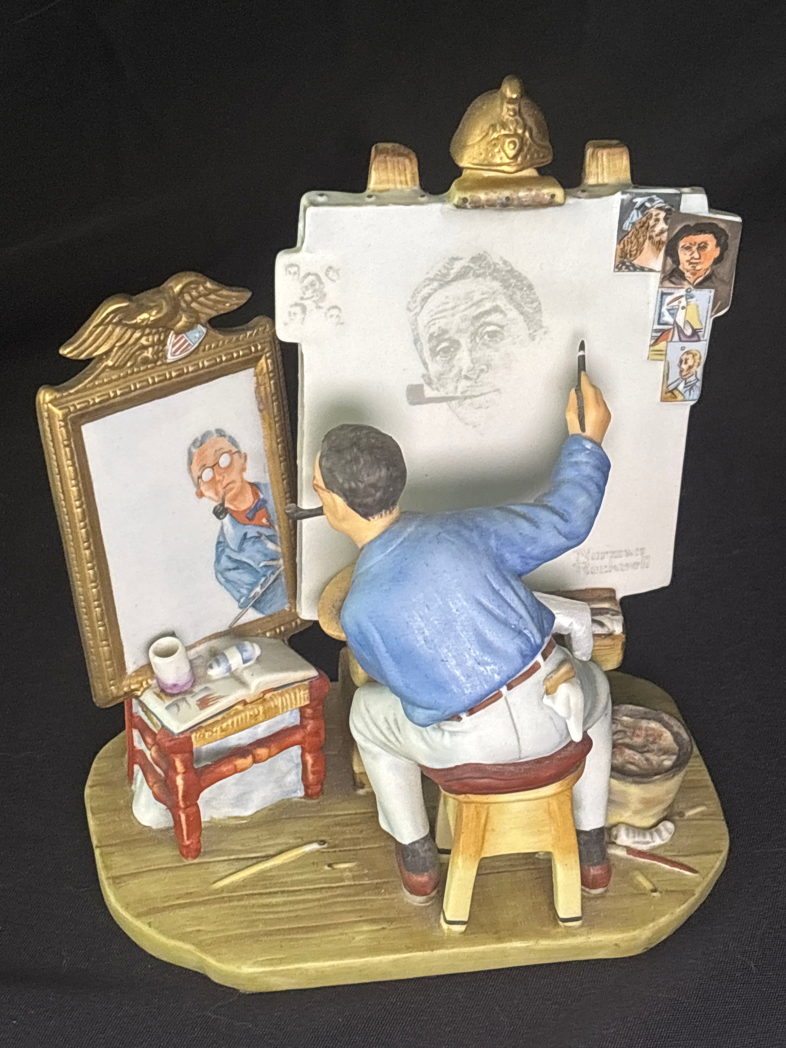 vintage 1978 Norman Rockwell "Triple Self-Portrait" porcelain figurine: vintage 1978 Norman Rockwell "Triple Self-Portrait" porcelain figurine. Manufactured by Gorham, it is a highly detailed, 3D adaptation of Rockwell's famous February 13, 1960 cover illustration for