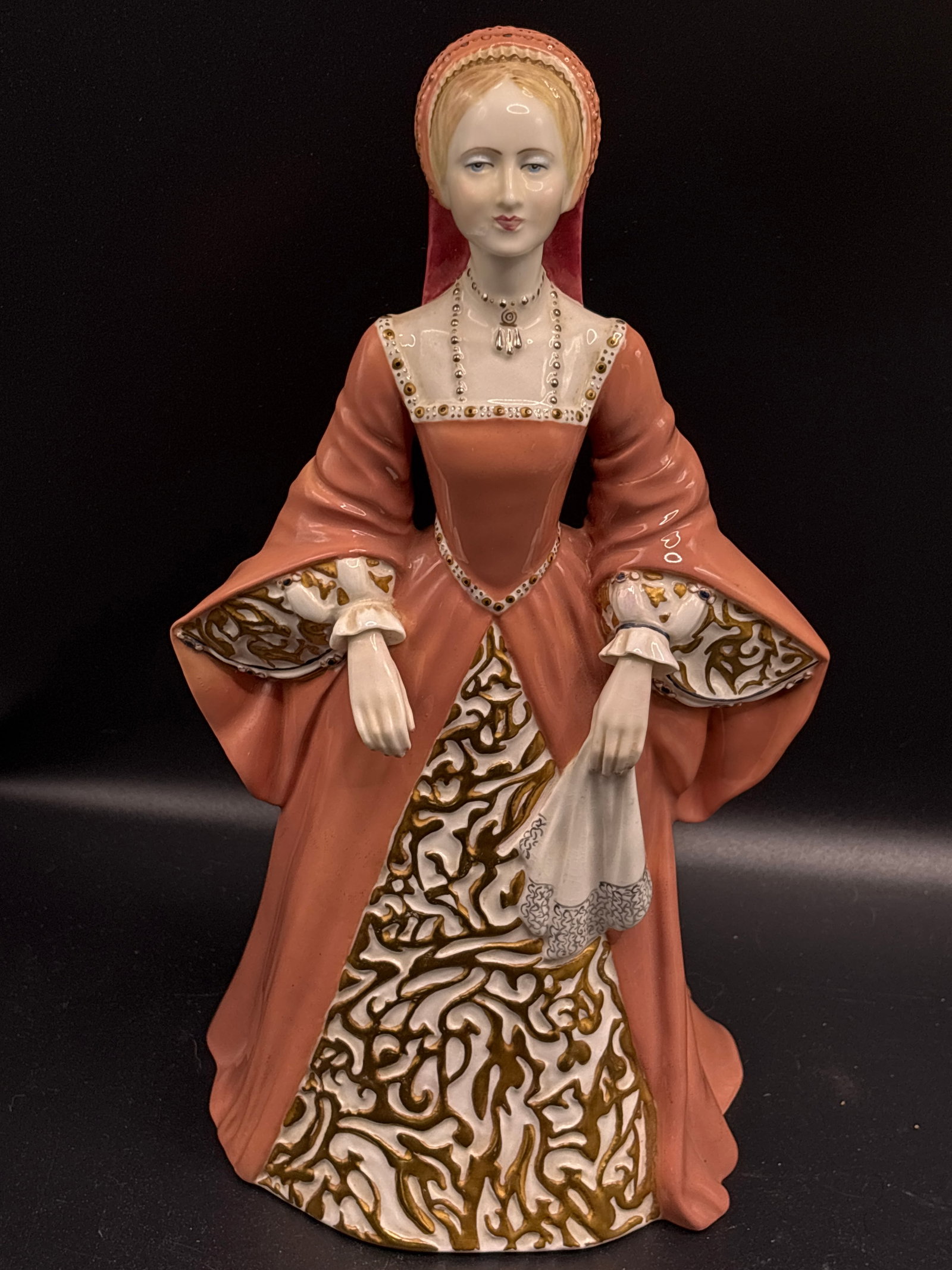 Rare limited edition Coalport bone china figurine titled ‘House of Tudor’: No box… Coalport "House of Tudor" limited edition bone china figurine, potentially part of a set featuring the wives of Henry VIII.It is modeled by Douglas V. Tootle and features an intricate gown
