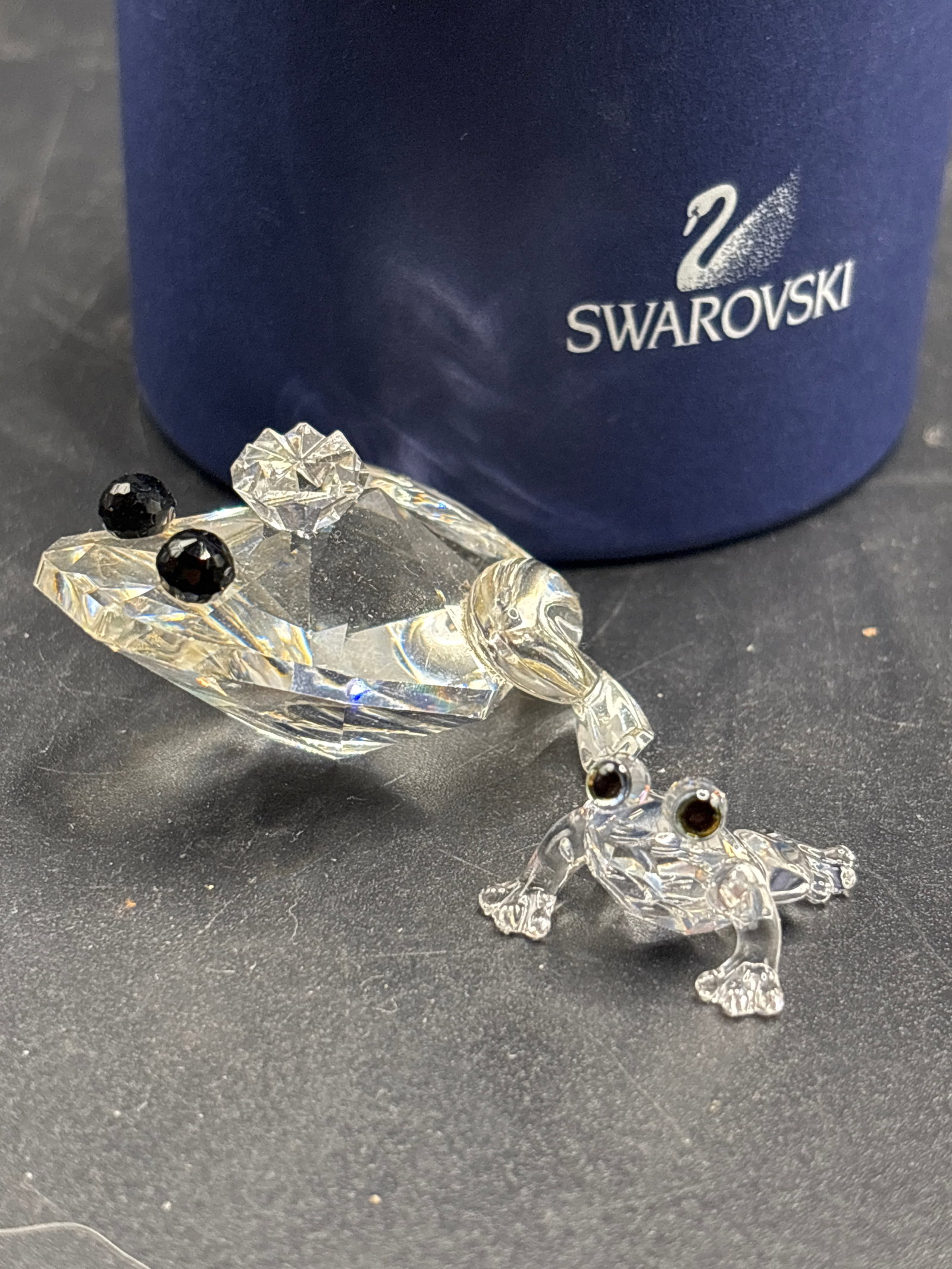 Two Swarovski; 100% Original Authentic Genuine Swarovski Crystal: Small one With original boxes…Two Swarovski; 100% Original Authentic Genuine Swarovski Crystal 1 inch Swarovski Little frog and 2&1/2 inch frog prince.
