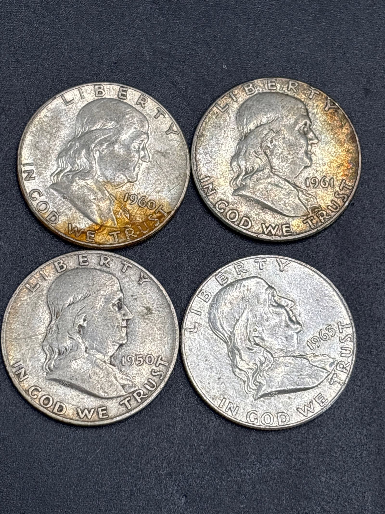 Four US silver Franklin Half Dollars (1 of 5)