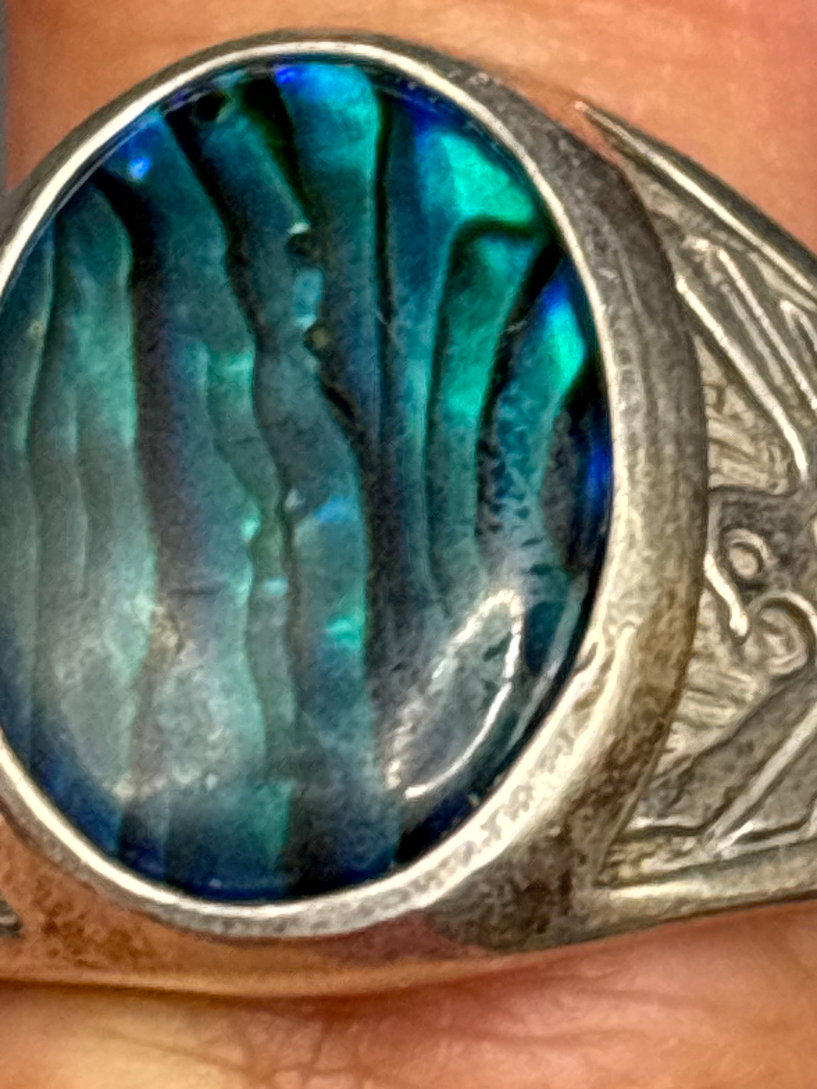 vintage Southwestern-style sterling silver abalone shell signet ring - 2