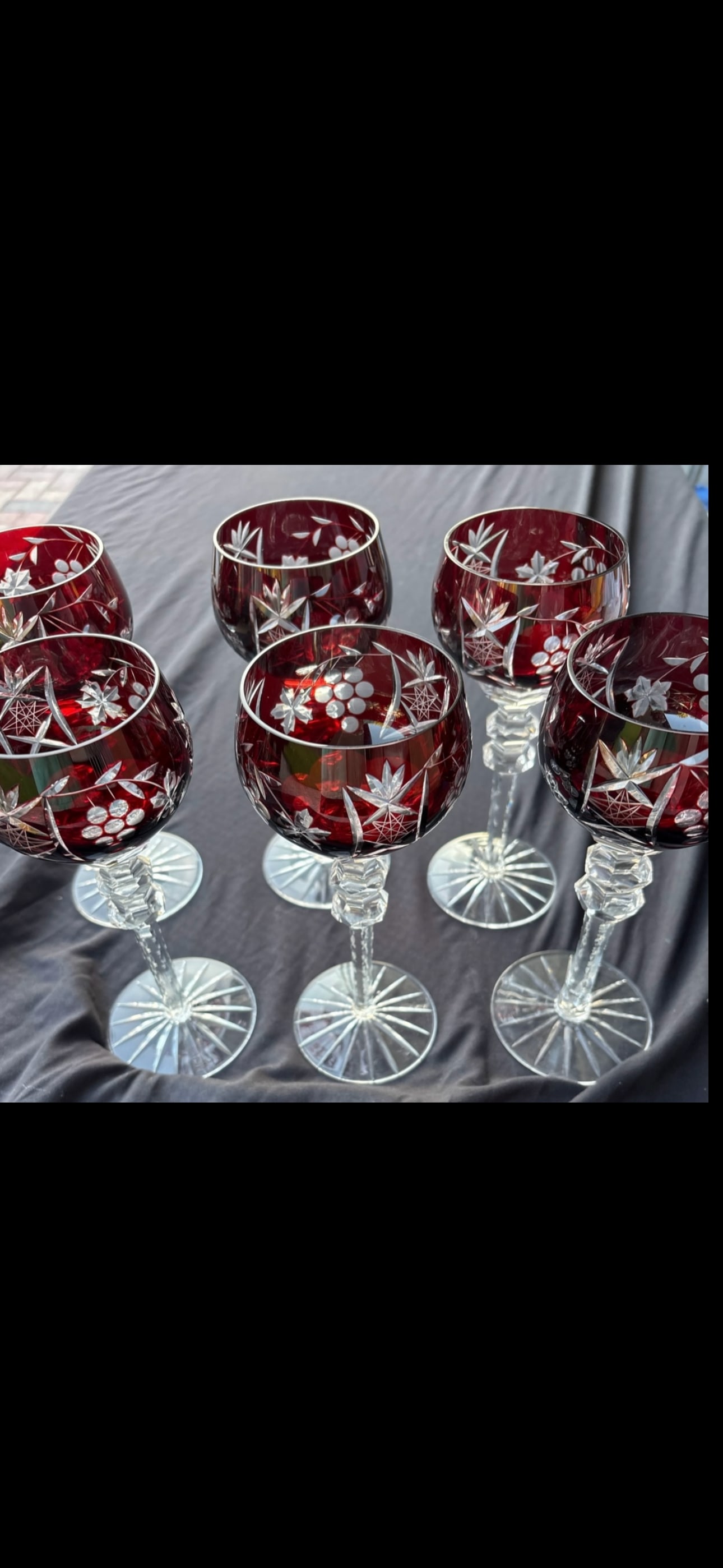 Six tall Godinger glass vintage ruby red cut-to-clear crystal 8&1/4 inch wine hocks (1 of 7)
