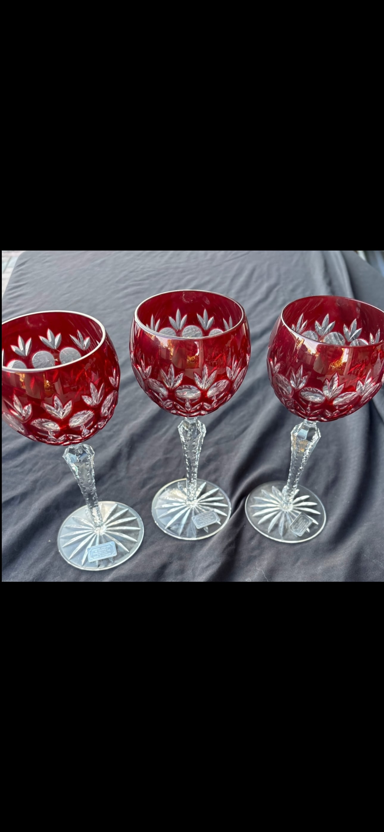 Three Godinger glass vintage ruby red cut-to-clear crystal 8 inch wine hocks (1 of 7)