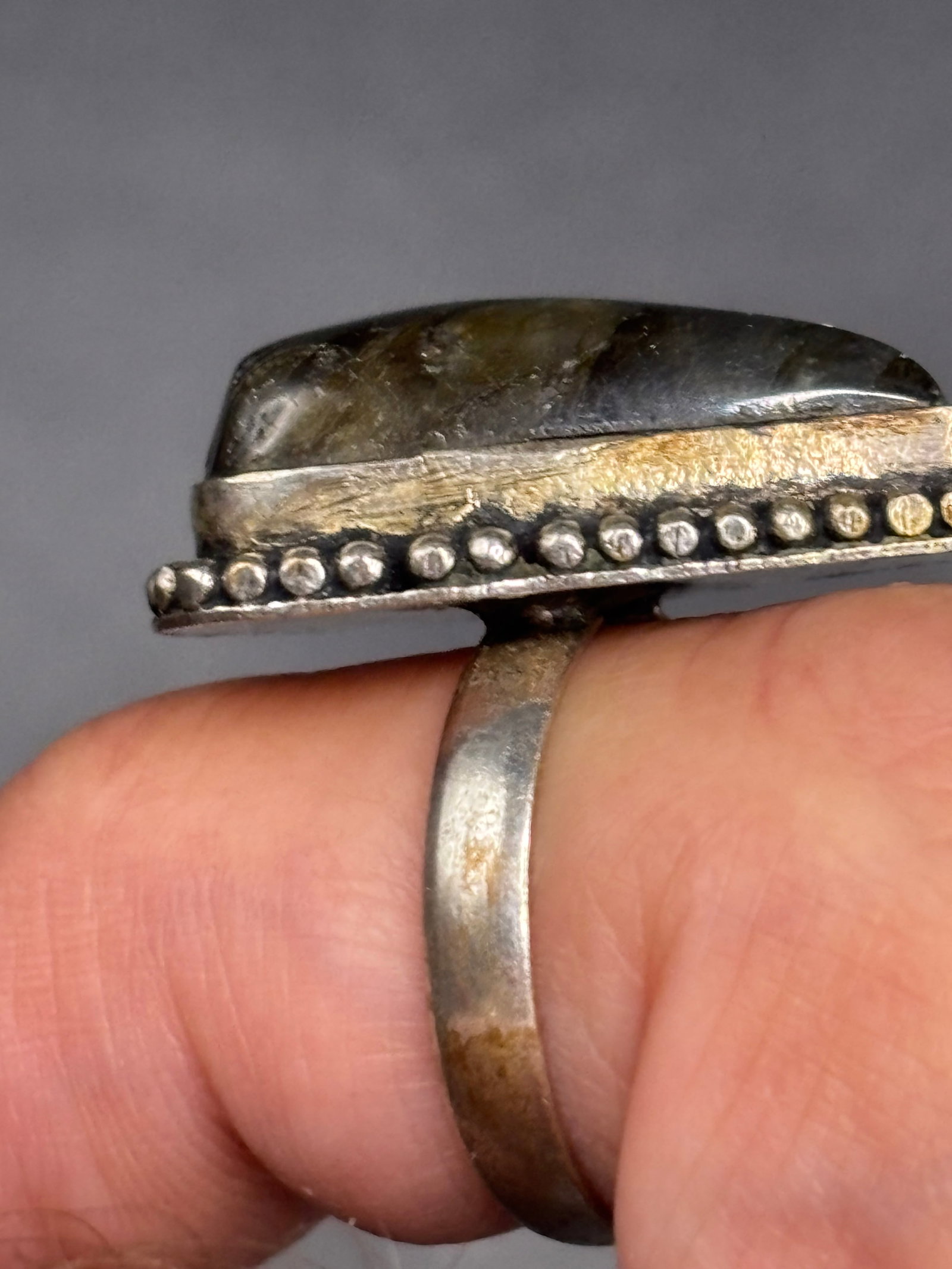 vintage sterling triangular labradorite statement ring - 2