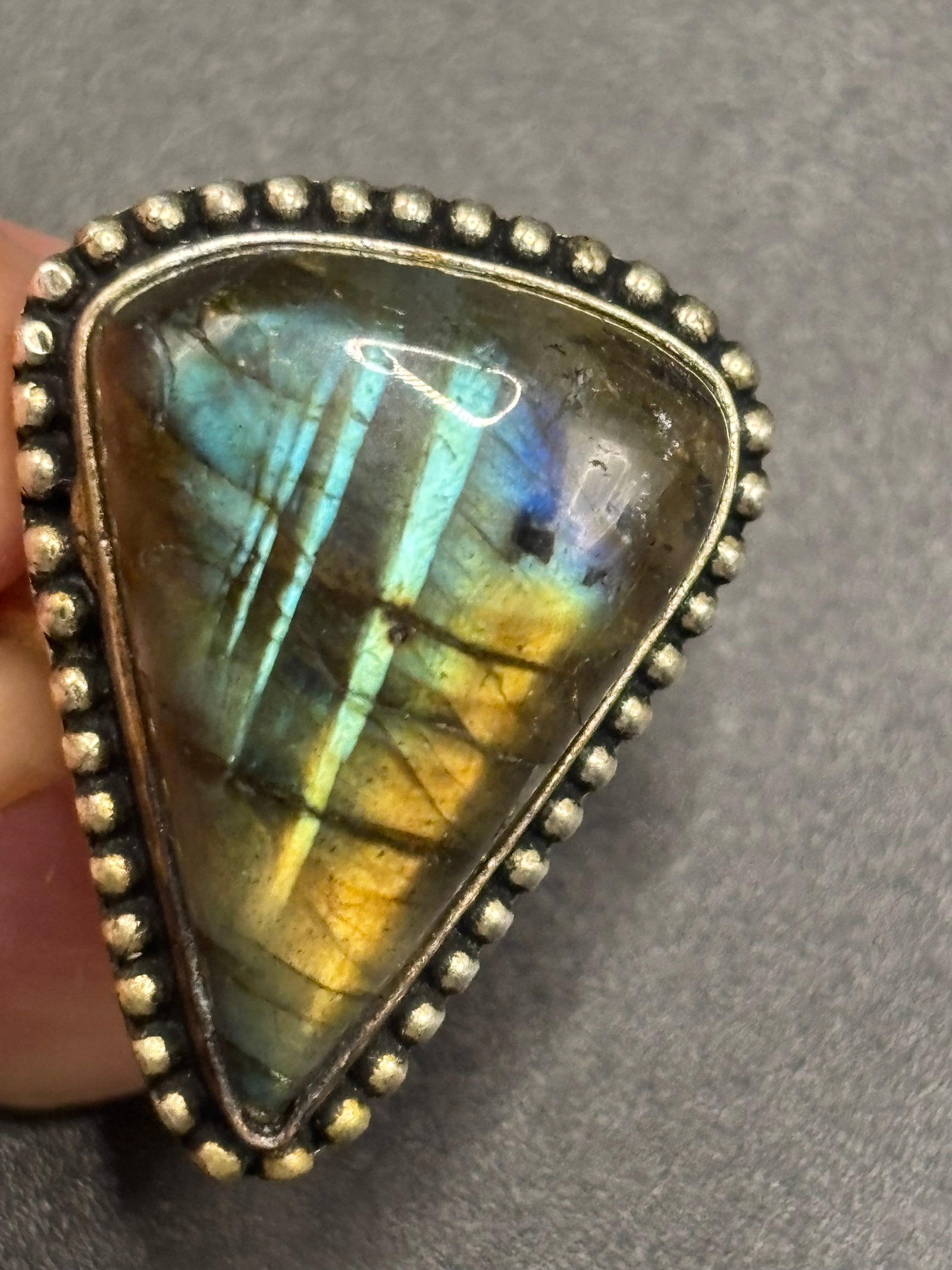 vintage sterling triangular labradorite statement ring - 7