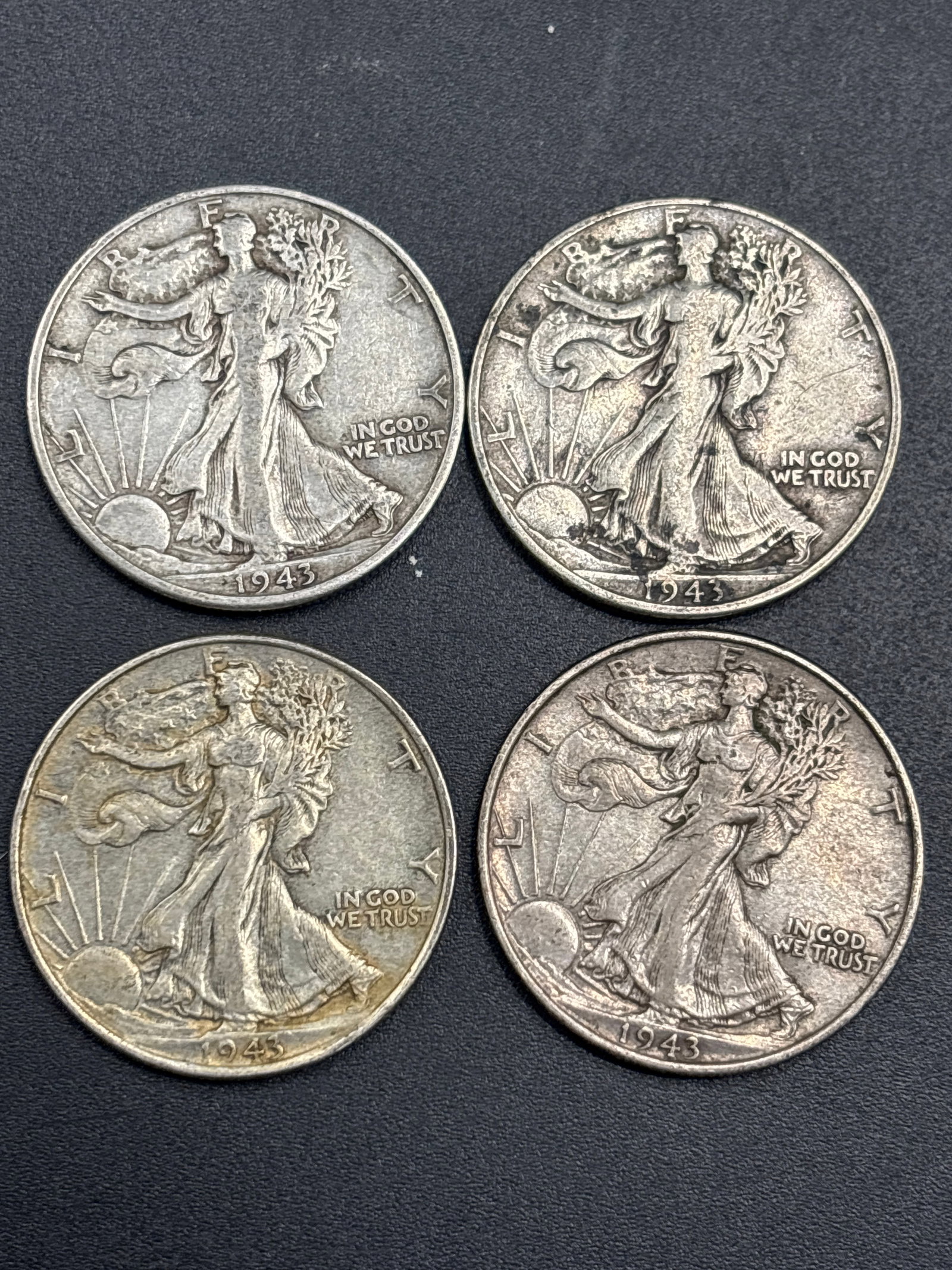Four silver pre WWII 1943 Walking Liberty half dollar (1 of 4)