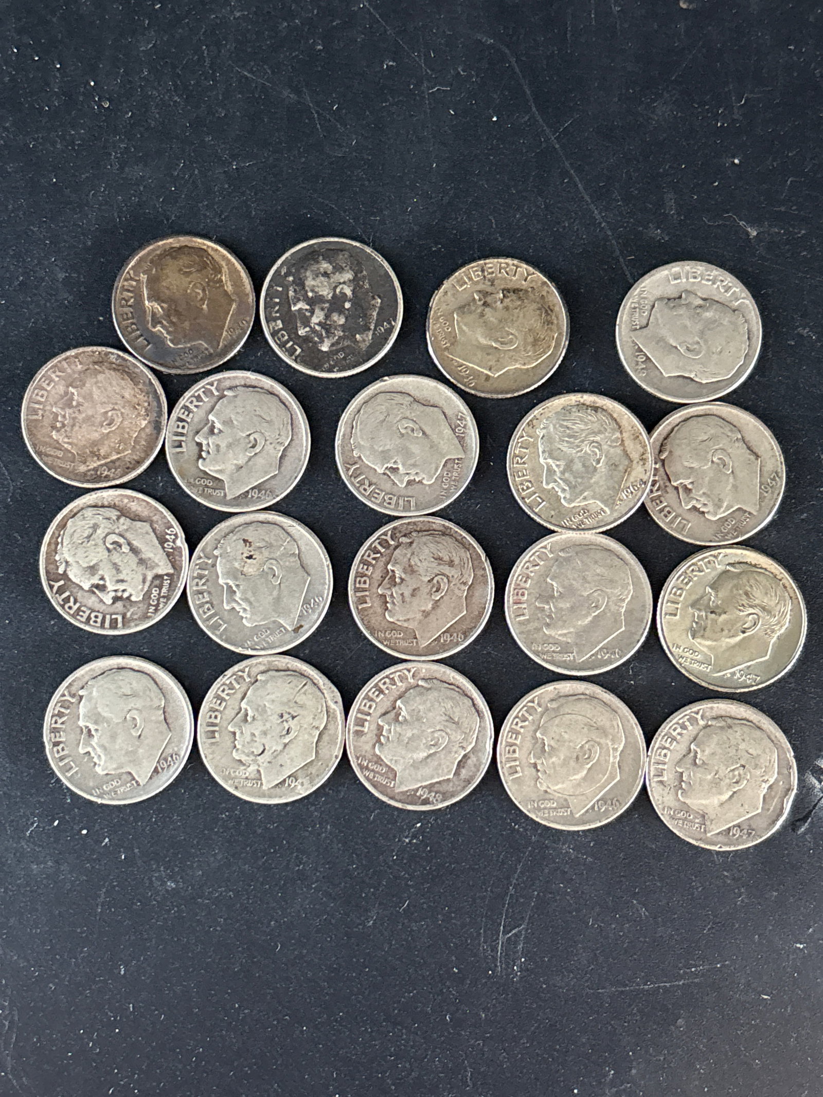 Nineteen silver Roosevelt U.S. Dimes (1 of 5)