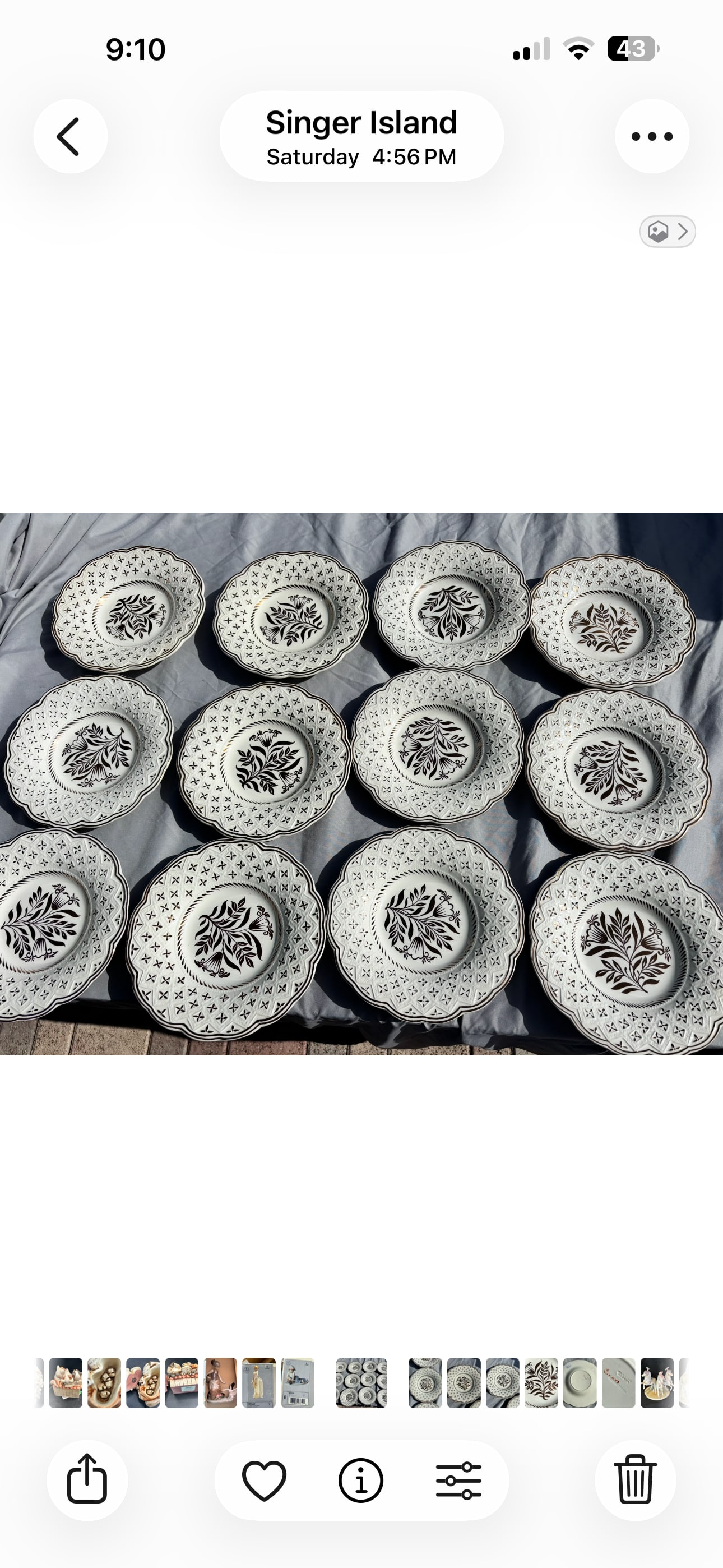 Set of twelve Wedgwood & Barlaston of Etruria cream-colored floral plates: Set of twelve Wedgwood & Barlaston of Etruria cream-colored floral plates featuring an embossed lattice rim and a metallic gold floral transfer center