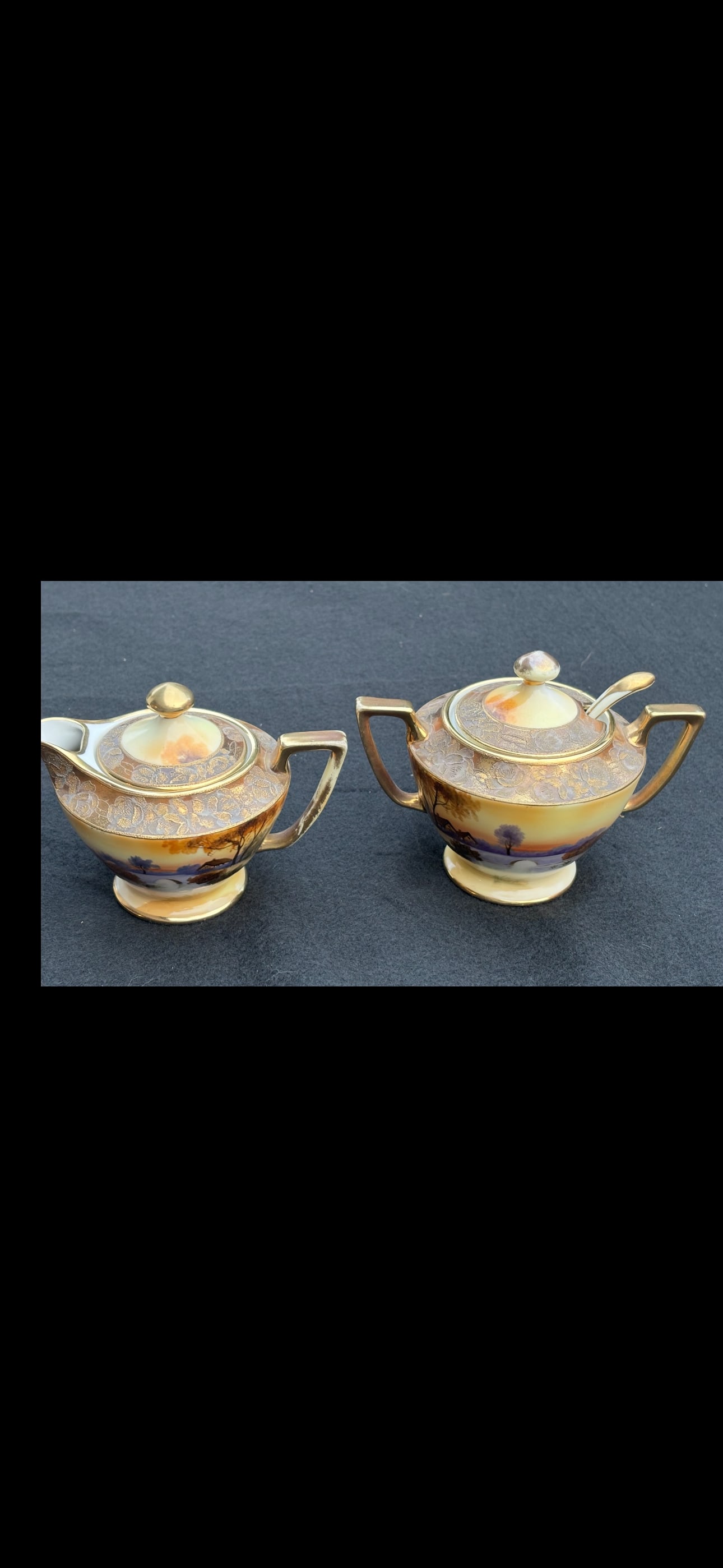antique hand-painted Nippon porcelain creamer & sugar bowl (1 of 6)