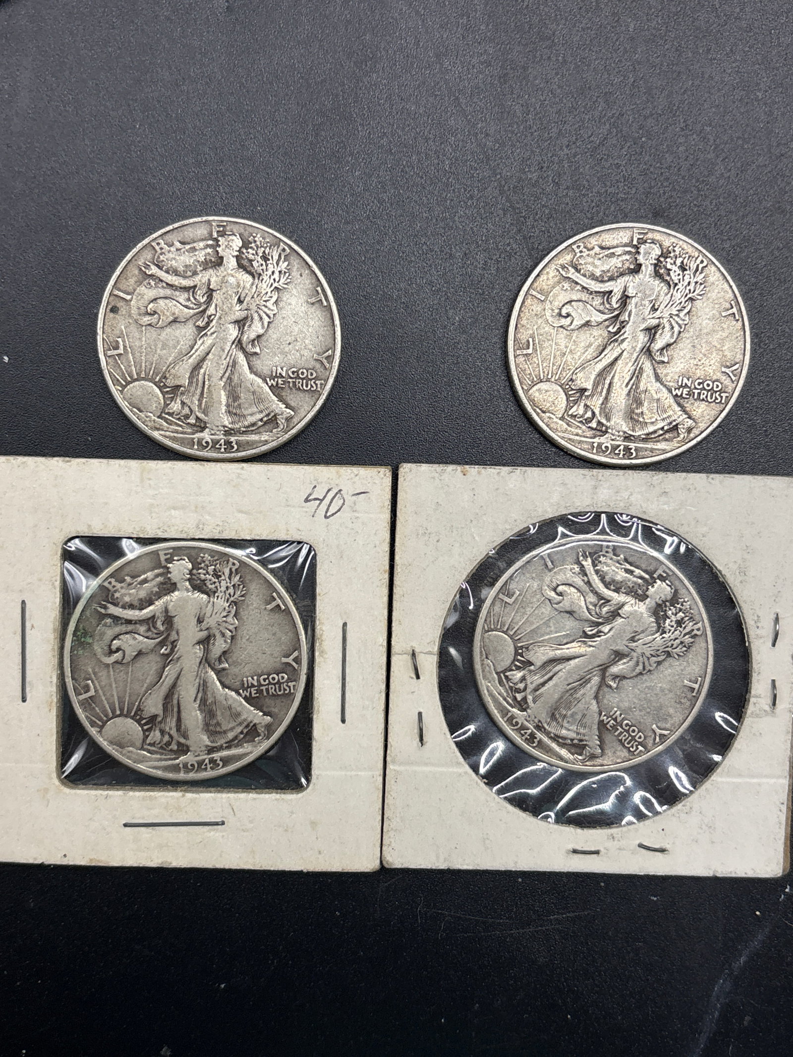 Four WWII 1943 silver Walking Liberty Half Dollar coins (1 of 7)