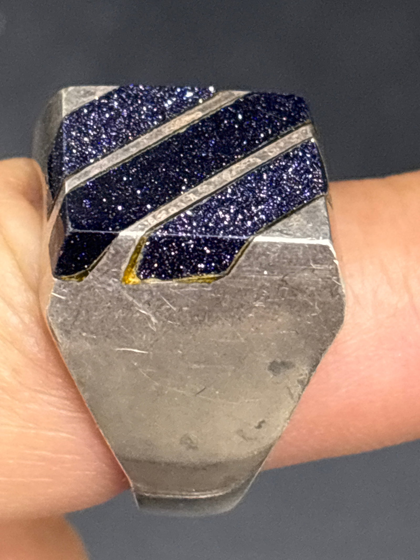 vintage sterling signet ring inlaid blue sandstone 16 grams (1 of 7)