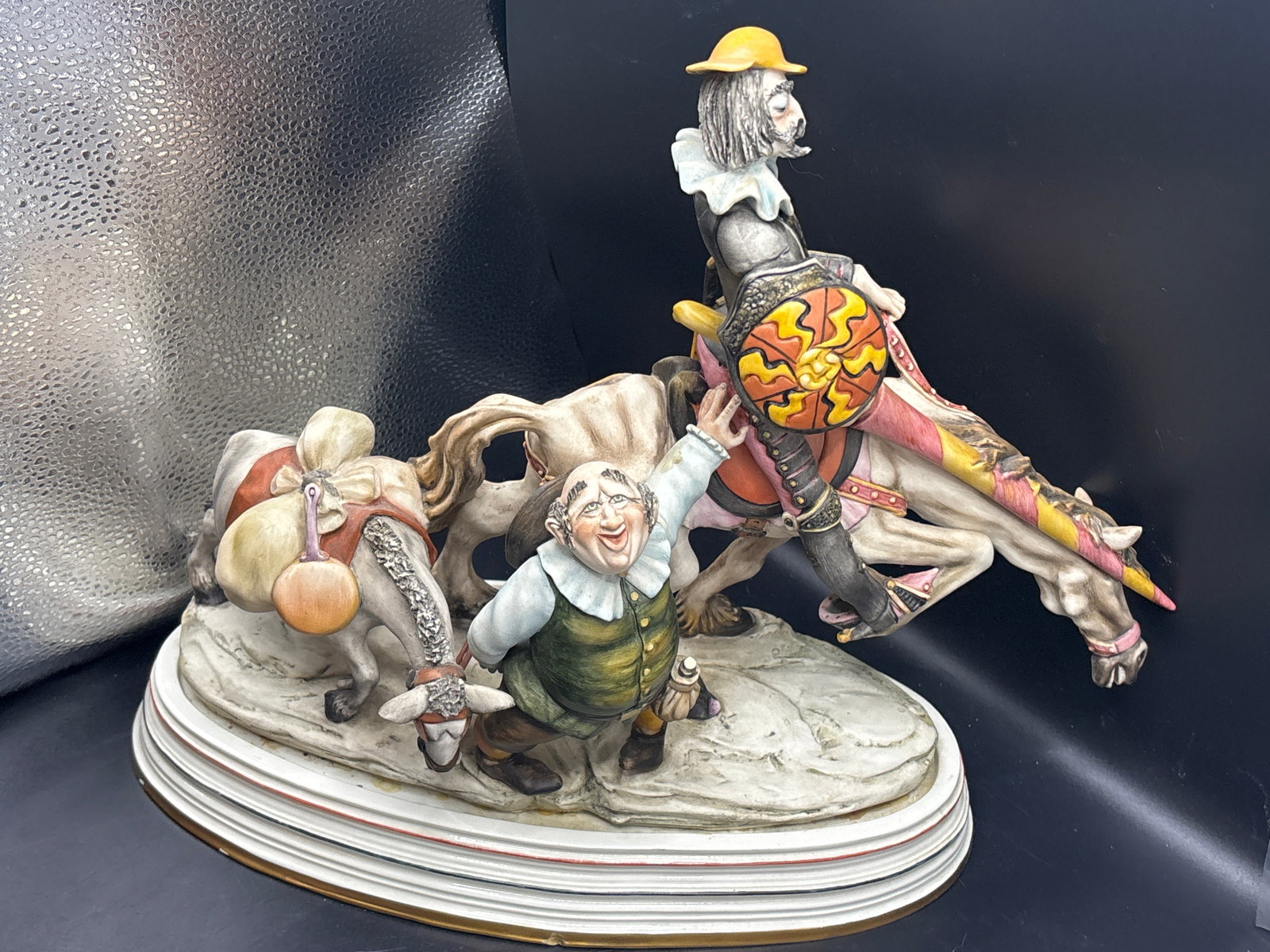 authentic Cacciapuoti Italian porcelain Don Quixote 16 inch sculpture: authentic, highly collectible Italian porcelain creation from the famous Cacciapuoti workshop. The Milan-based firm, Fratelli Cacciapuoti, operated largely under the artistic direction of renowned mas