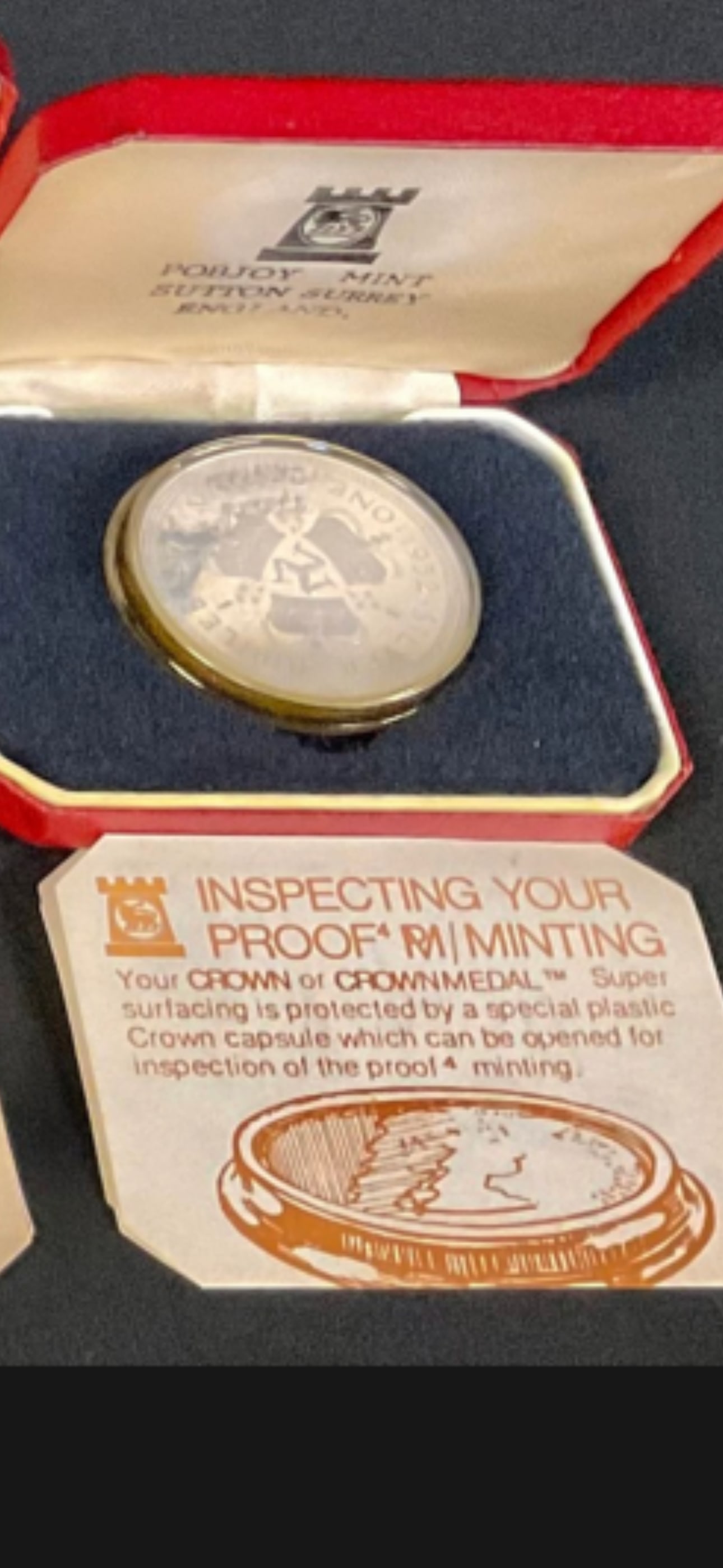 28.28 grams .925 1977 Queen Elizabeth II Silver Jubilee Proof Crown coin: 1977 Queen Elizabeth II Silver Jubilee Proof Crown coin, minted by Pobjoy Mint. This specific commemorative coin was issued for the Isle of Man to mark the 25th anniversary of the Queen's accession to