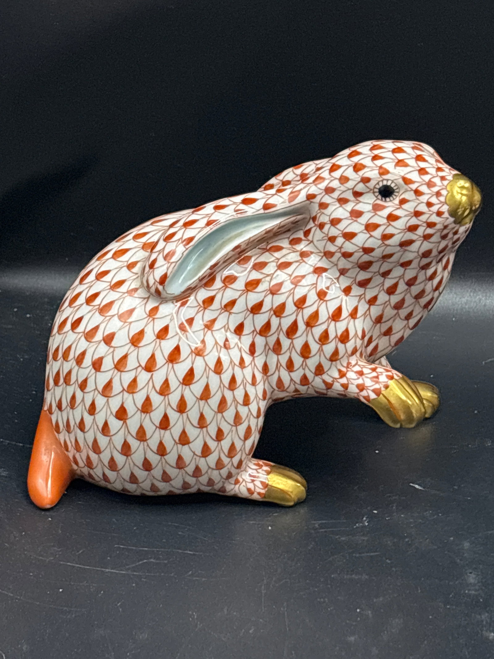 Large 5 inch Herend hand-painted porcelain crouching rabbit figurine (1 of 10)