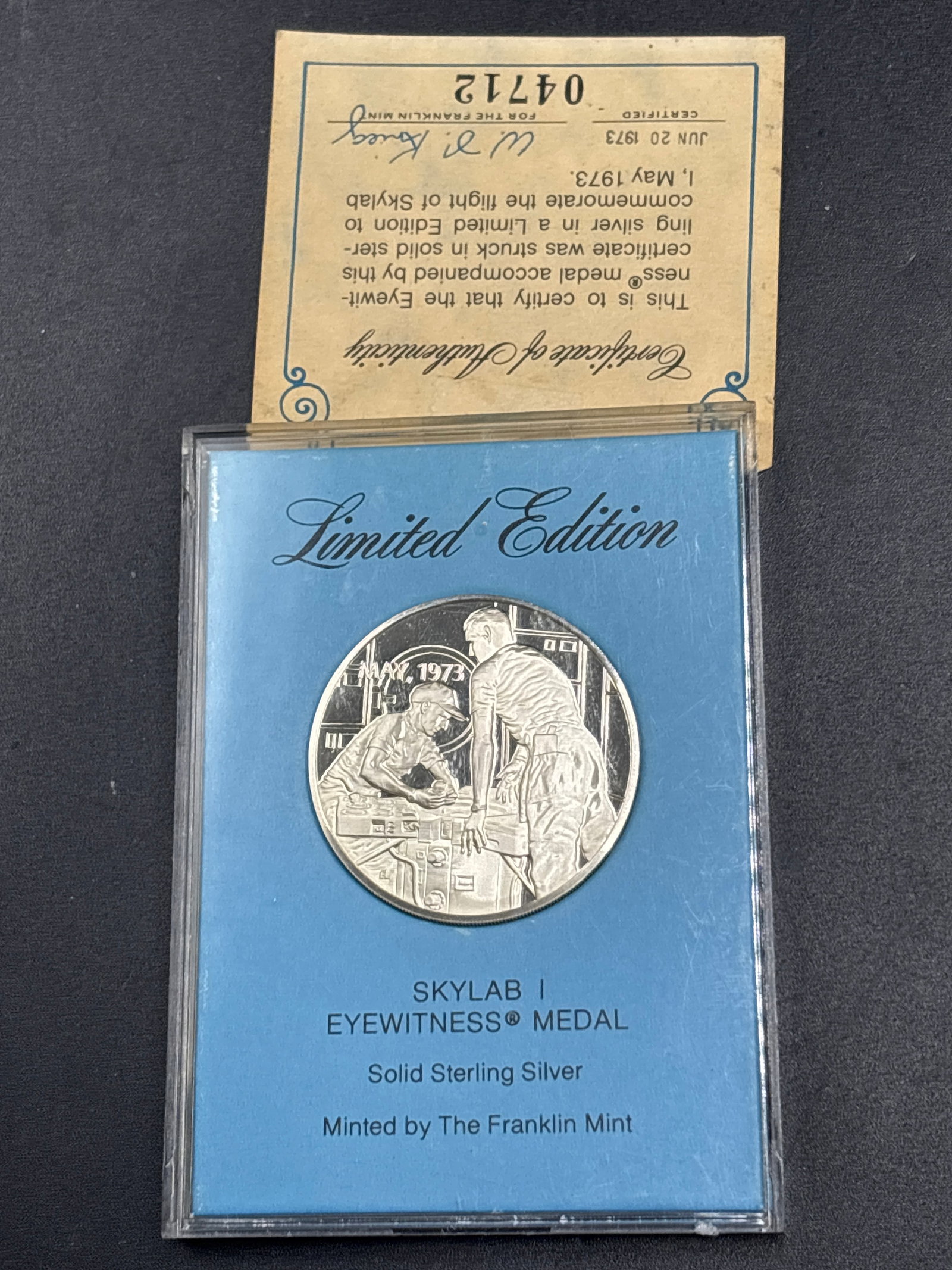 25 grams sterling limited edition 1973 Skylab I Eyewitness Medal (1 of 6)