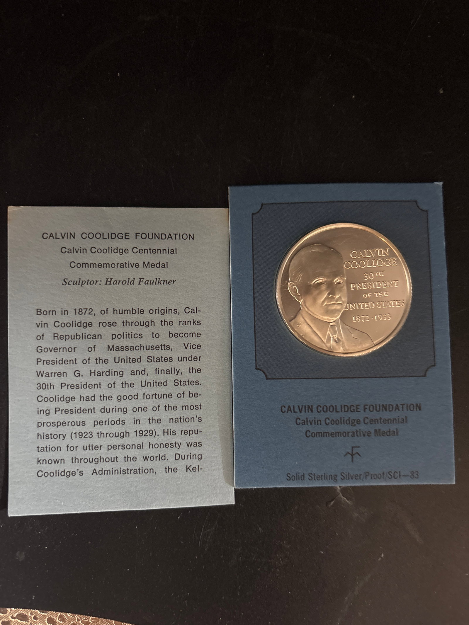 25 grams sterling Calvin Coolidge Centennial commemorative medal (1 of 6)
