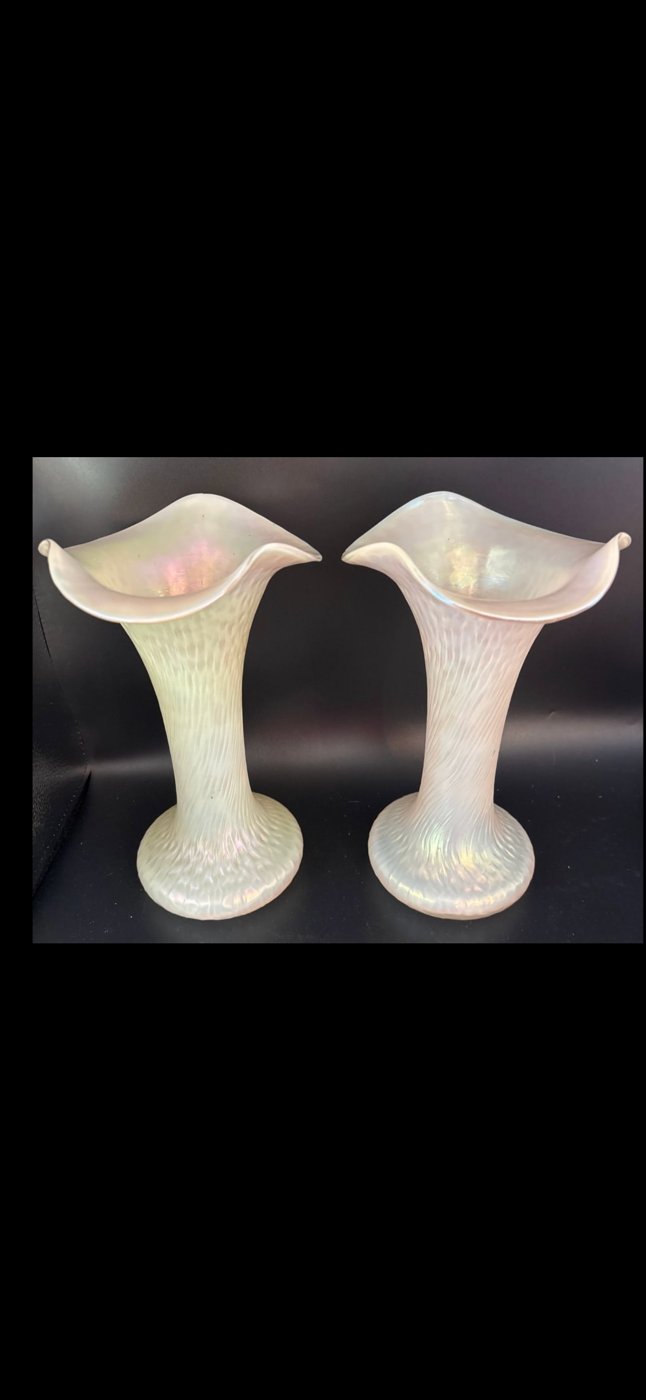 Tall Pair Art Nouveau Vict. Bohemian iridescent art glass 9&1/2 inch vases (1 of 6)