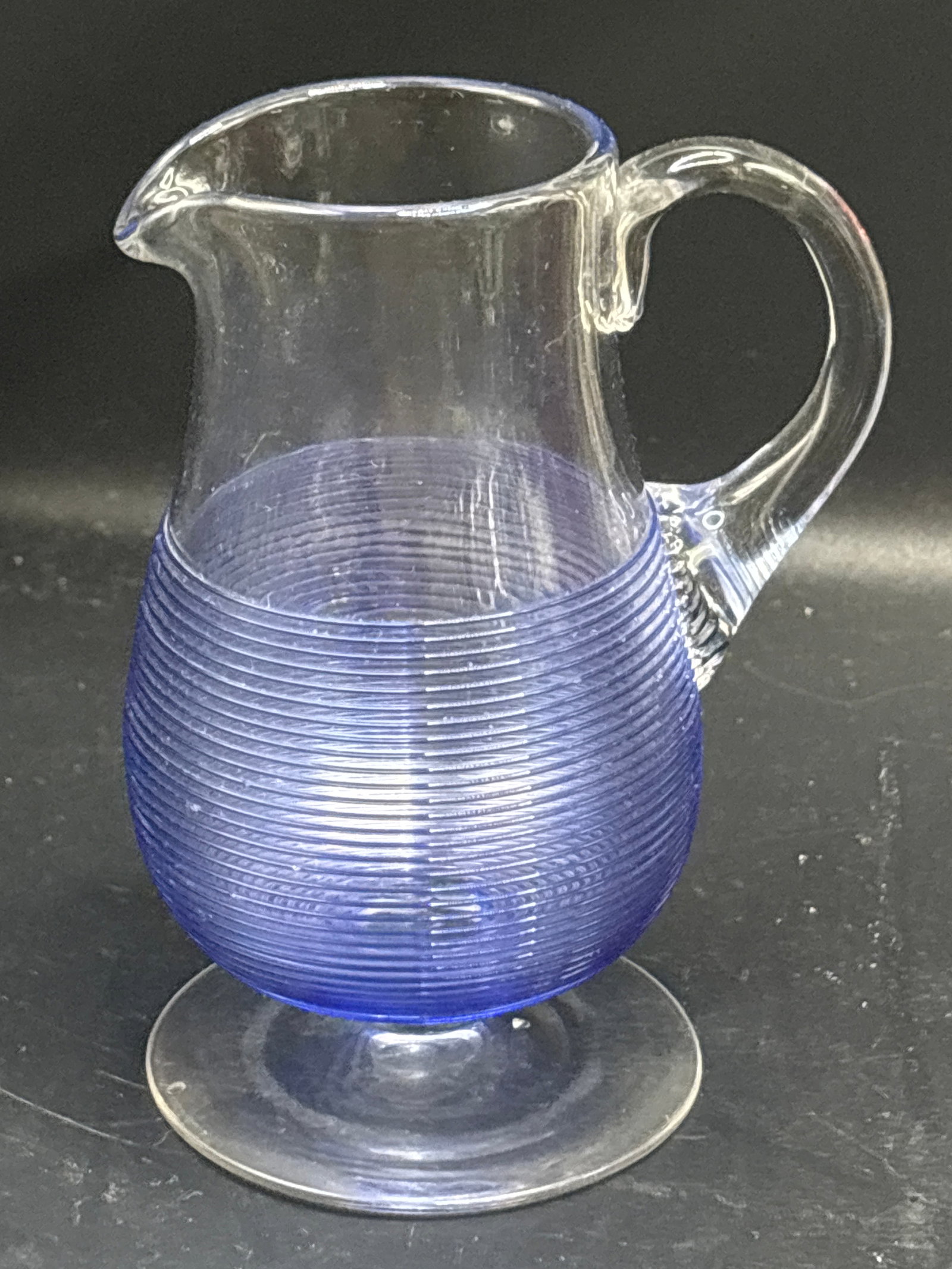 4&1/4 inch blue threaded Boston & Sandwich Glass Co. glass creamer (1 of 5)