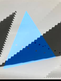 Lucio Fontana (1899-1968), Pyramid, Blue, 1967: Lucio Fontana (1899-1968), Pyramid, Blue, 1967, H x L: 12 x 12 cm, lacquered steel and perforated steel. The work is from a limited edition (AP), and features an incised signature.