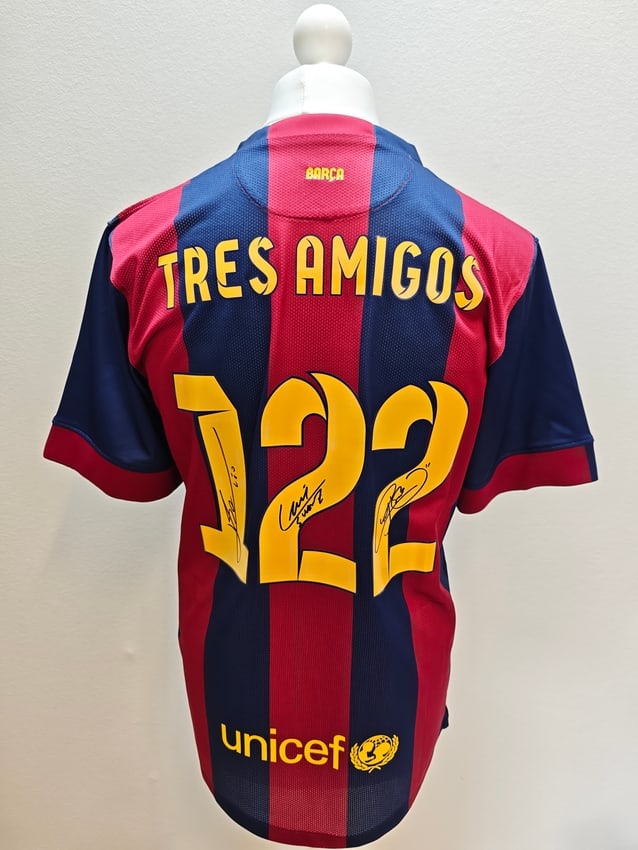 Lionel Messi, Neymar Jr & Luis Suárez Signed FC Barcelona Tres Amigos Shirt (ICONS Authenticated) (1 of 4)