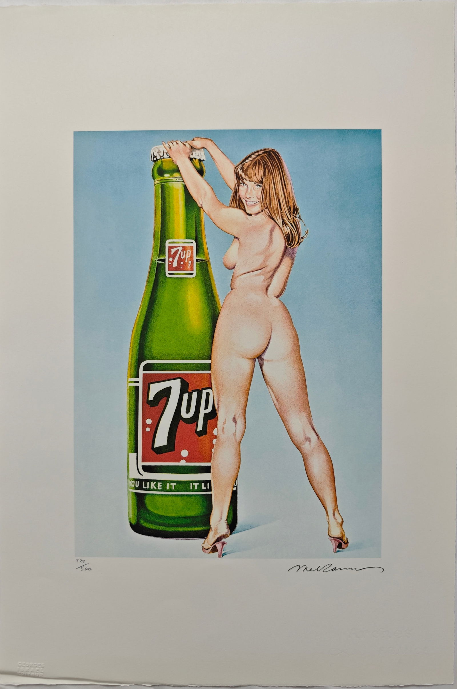 Mel Ramos (1935-2018), You Like It, It Likes You (7Up), 1994: Mel Ramos (1935-2018), You Like It, It Likes You (7Up), 1994 (printed later), H x W: 57 x 38 cm, lithograph on Arches paper. Signed and numbered on recto. Bears the Georges Israel Editeur blindstamp.