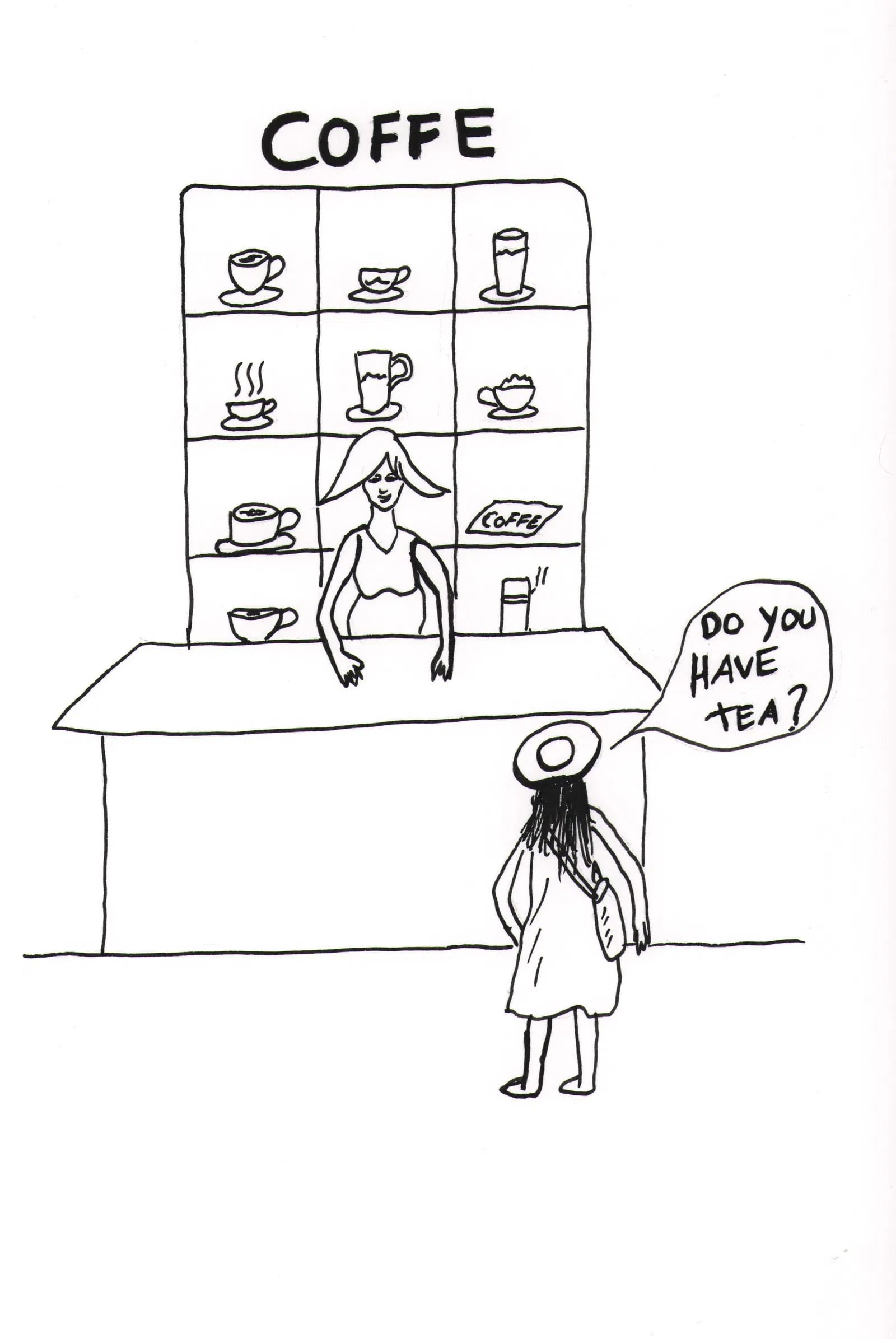 David Shrigley (1968-), Do You Have Tea, 2010: David Shrigley (1968-), Do You Have Tea, 2010, H x W: 29.7 x 21 cm, ink on paper. Affixed to verso is a label from the Anton Kern Gallery, featuring title and date.