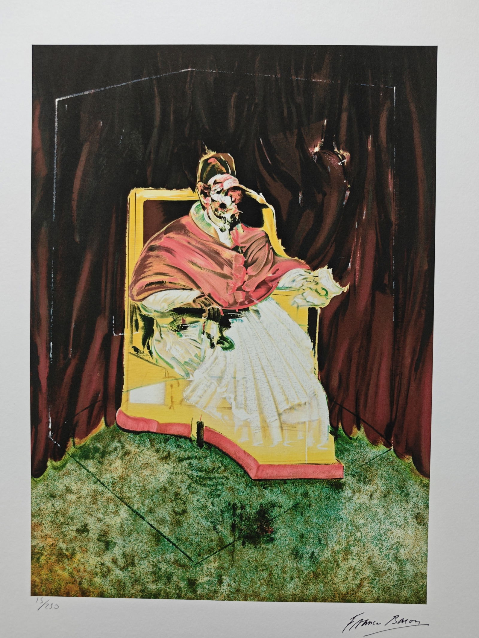 Francis Bacon (1909-1992), Study for Portrait of Pope Innocent X after Velasquez (Sabatier 14), 1989: Francis Bacon (1909-1992), Study for Portrait of Pope Innocent X after Velasquez (Sabatier 14), 1989 (printed later), H x W: 65 x 50 cm, lithographic print. The work is signed by the artist and number