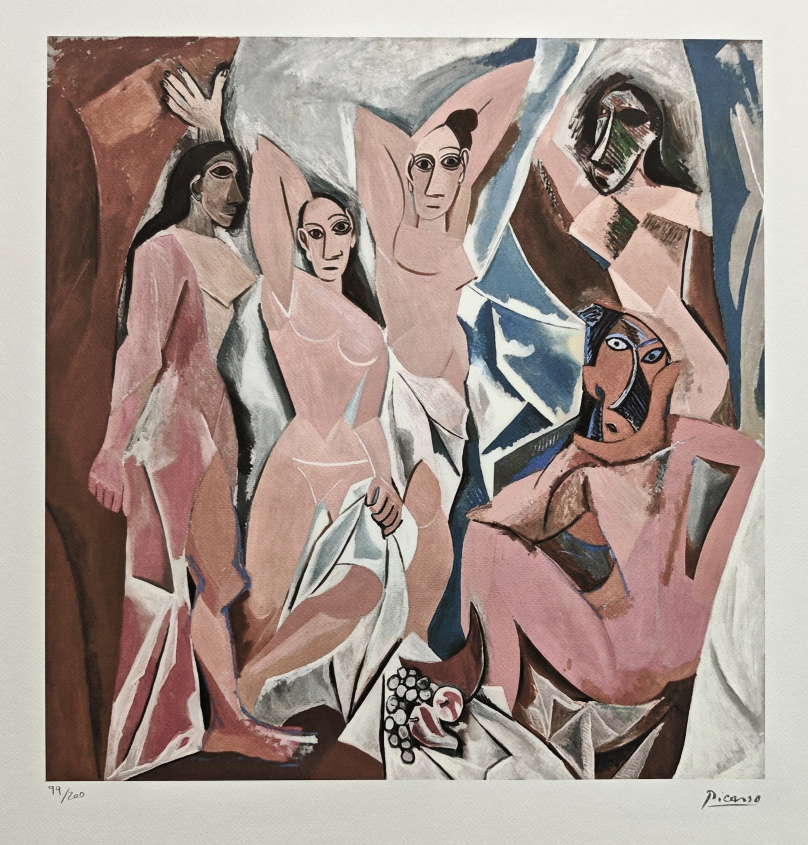 Pablo Picasso (1881-1973), Les Demoiselles d'Avignon, 1907: Pablo Picasso (1881-1973), Les Demoiselles d'Avignon, 1907, H × W: 70 × 50 cm, offset lithograph. Signed in plate and numbered /200 in hand in pencil on recto, featuring the Musée Picasso blindstam