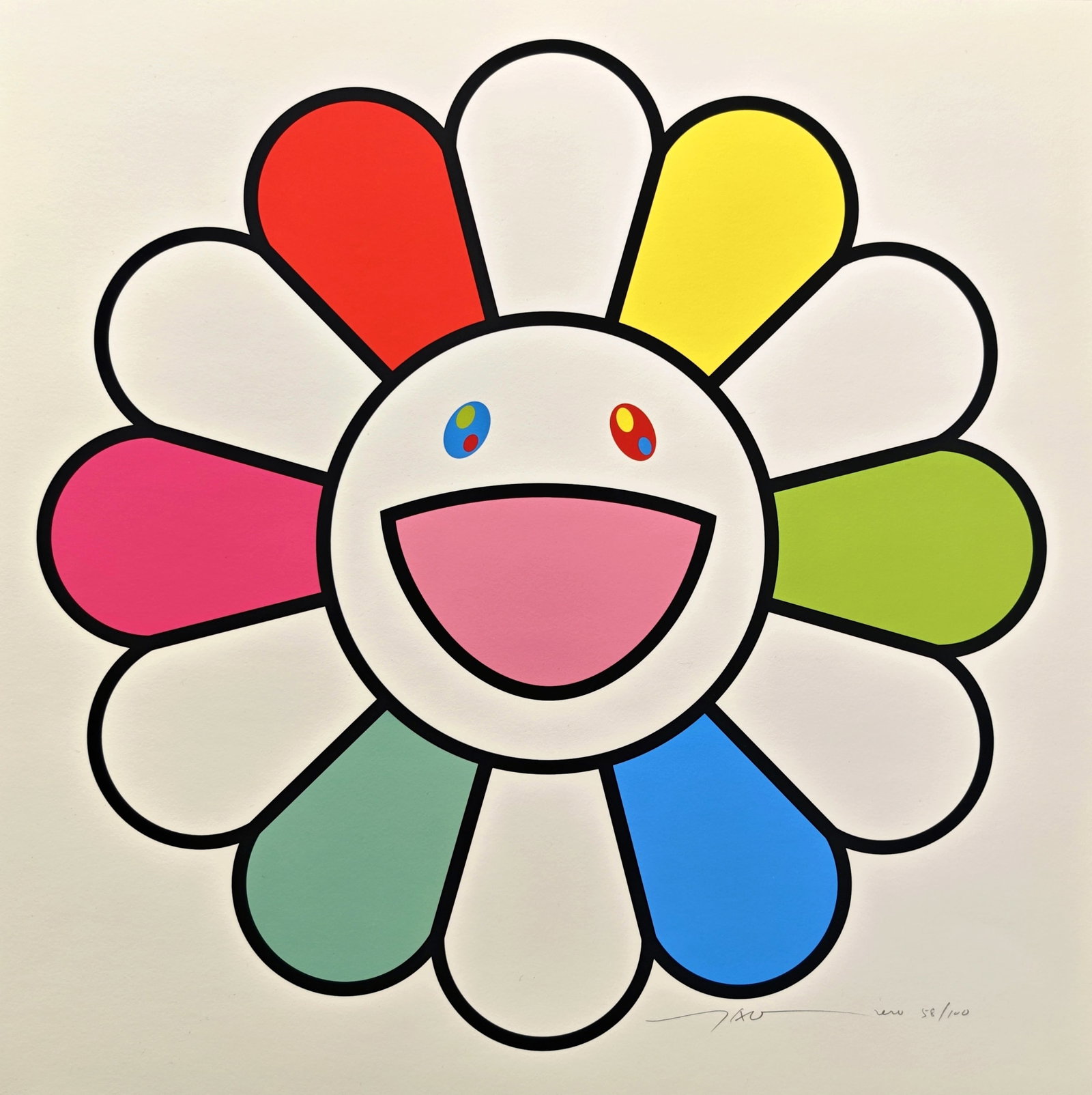 Takashi Murakami (1962-), Smiley Days with Ms. Flower to You!, 2020: Takashi Murakami (1962-), Smiley Days with Ms. Flower to You!, 2020, H x W: 50 x 50 cm, silkscreen. Signed by the artist and numbered in pencil on recto by the artist from the edition of 100.
